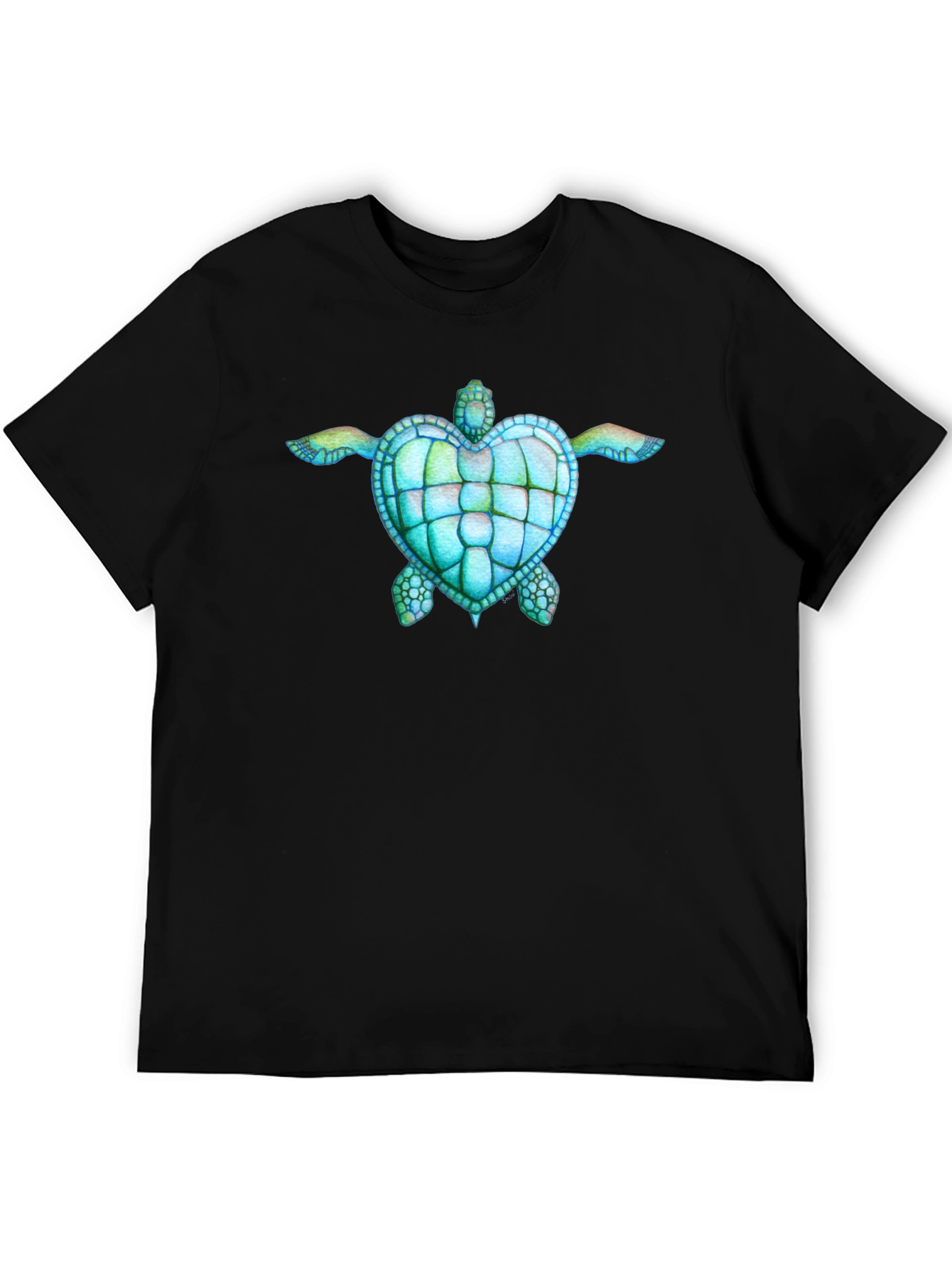 Heart Turtle Graphic Black T-Shirt