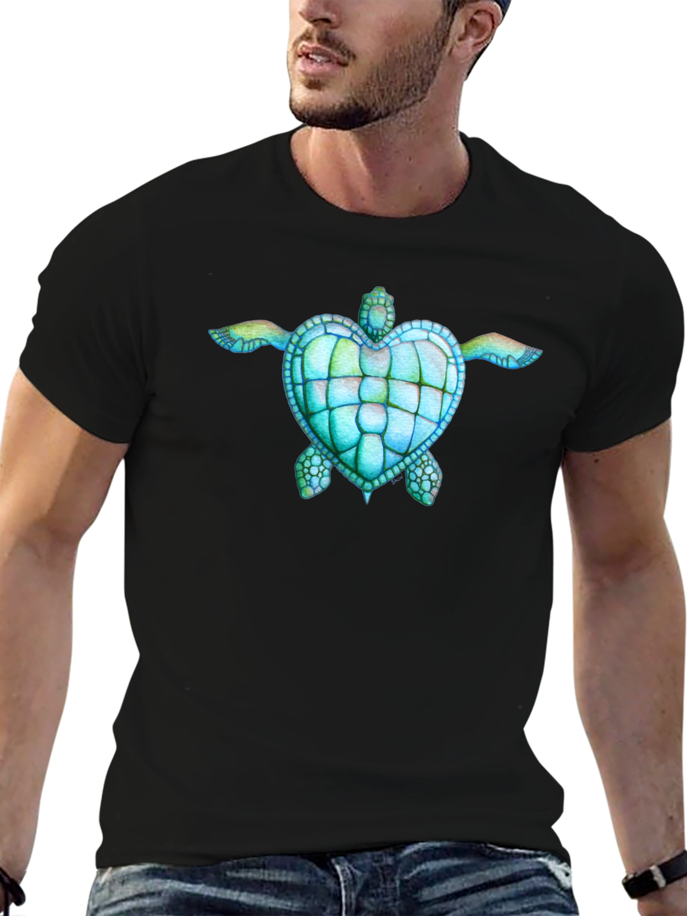 Heart Turtle Graphic Black T-Shirt