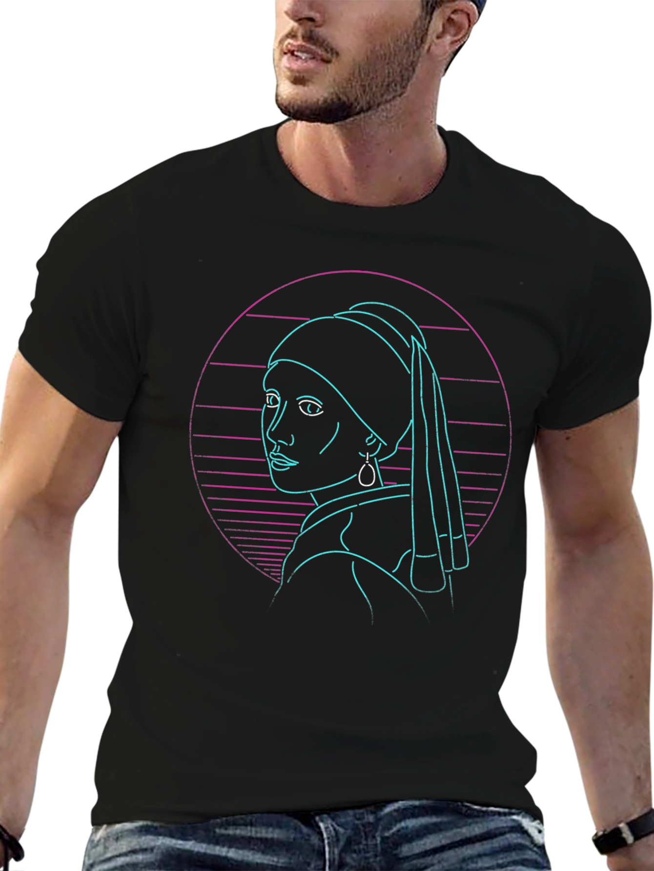 Retro Cyberpunk Girl with Pearl Earring T-Shirt