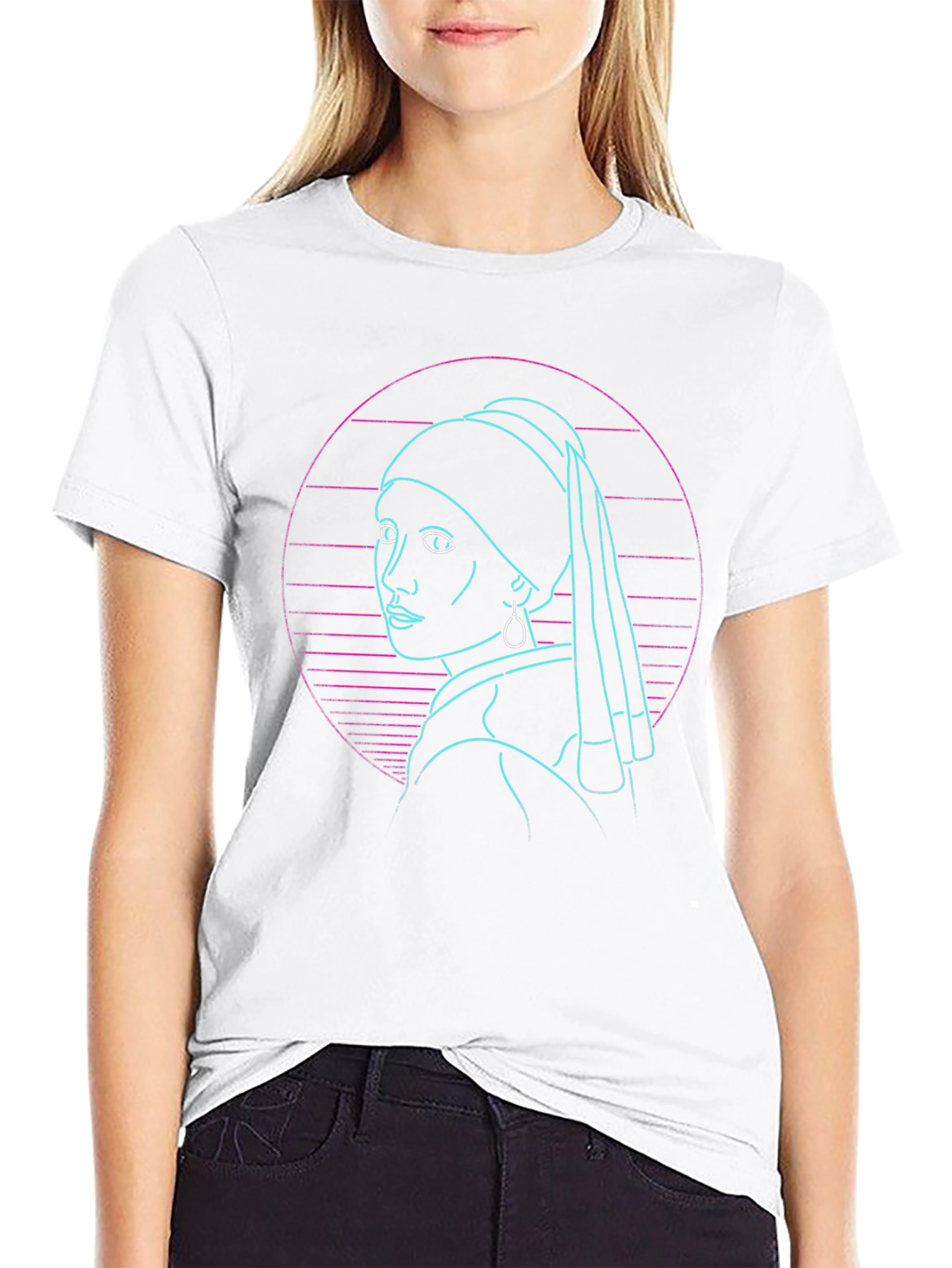 Retro Cyberpunk Girl with Pearl Earring T-Shirt
