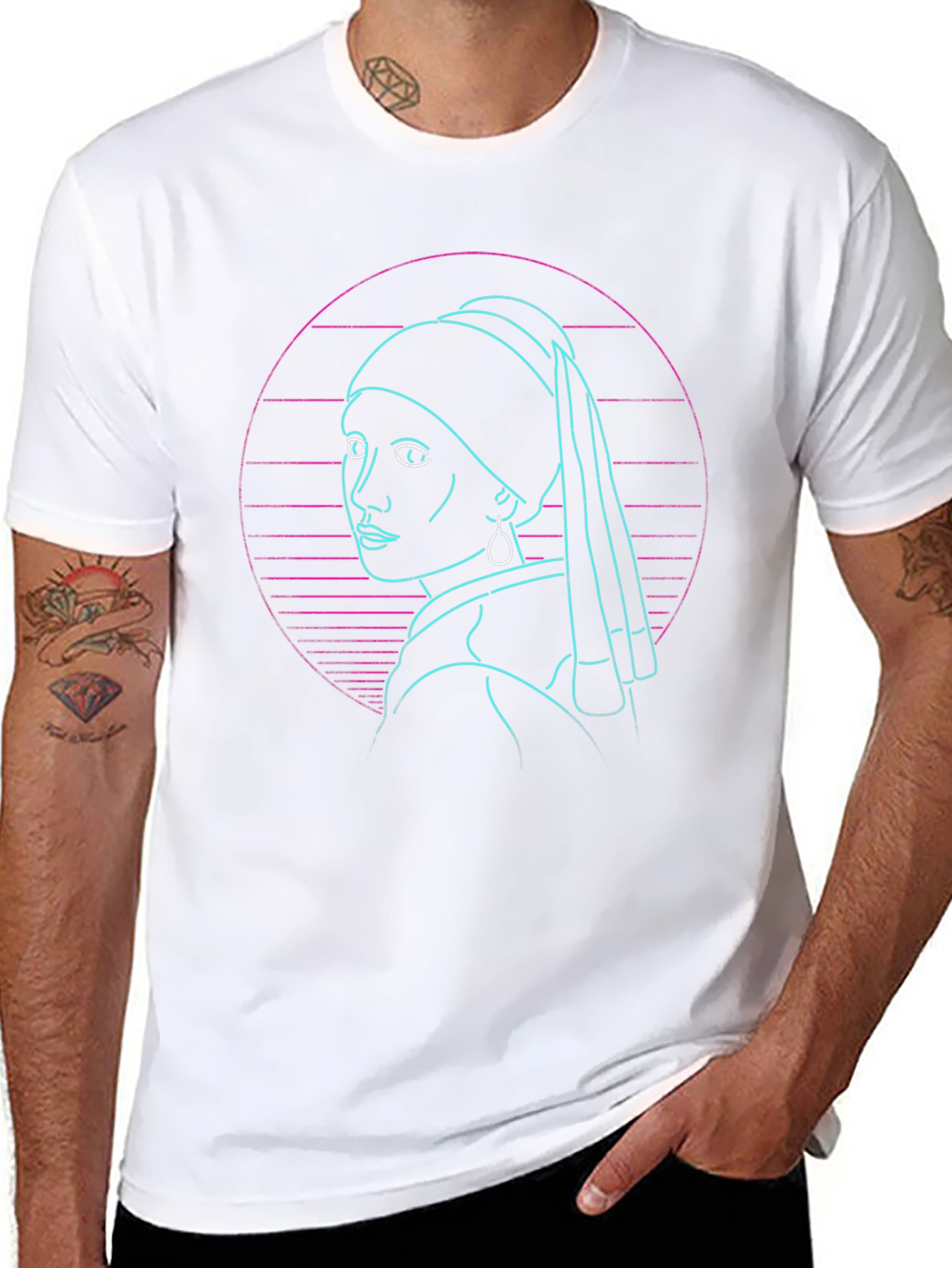 Retro Cyberpunk Girl with Pearl Earring T-Shirt