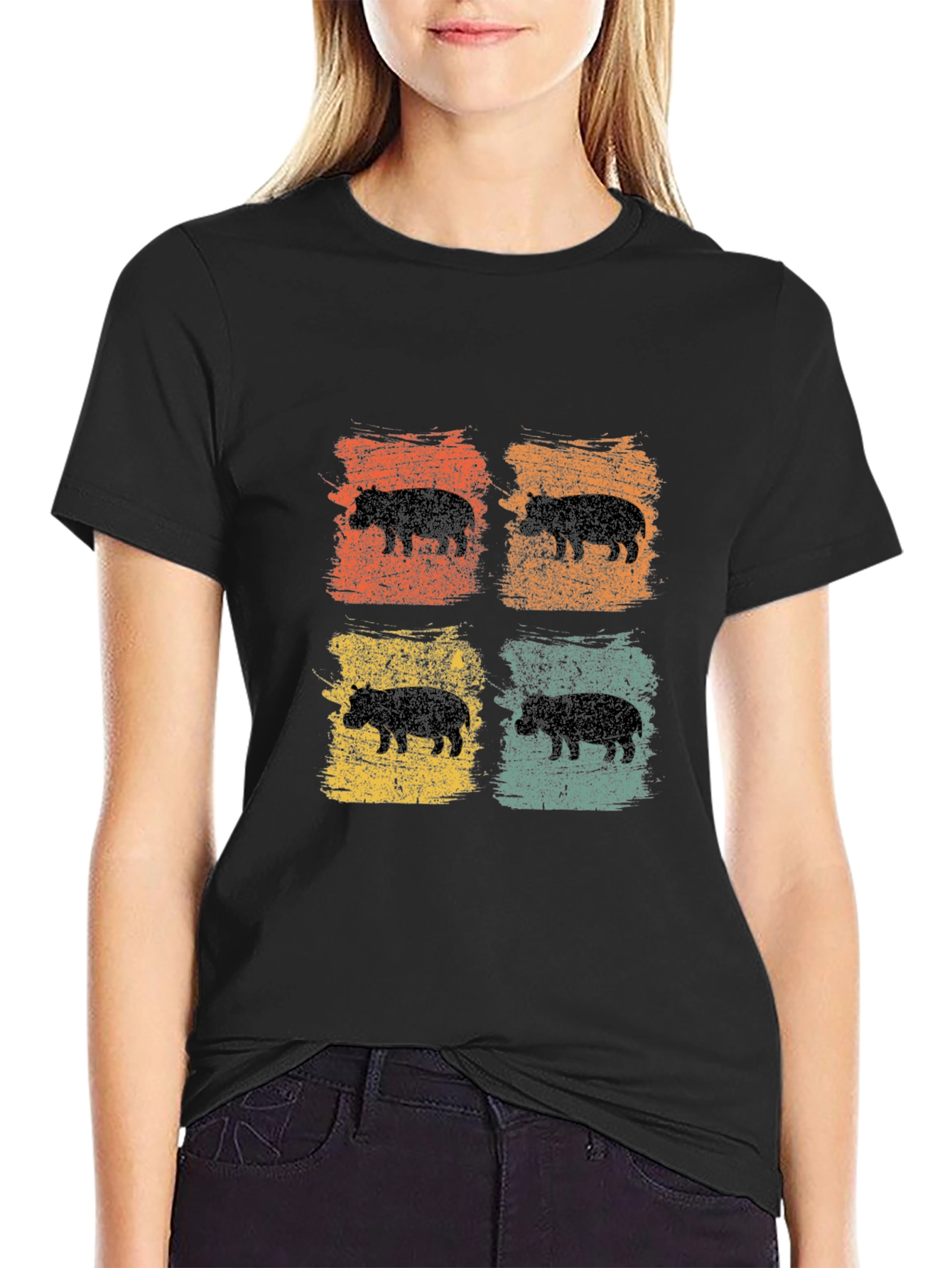 Retro Hippo Graphic Tee - Cool Casual Style