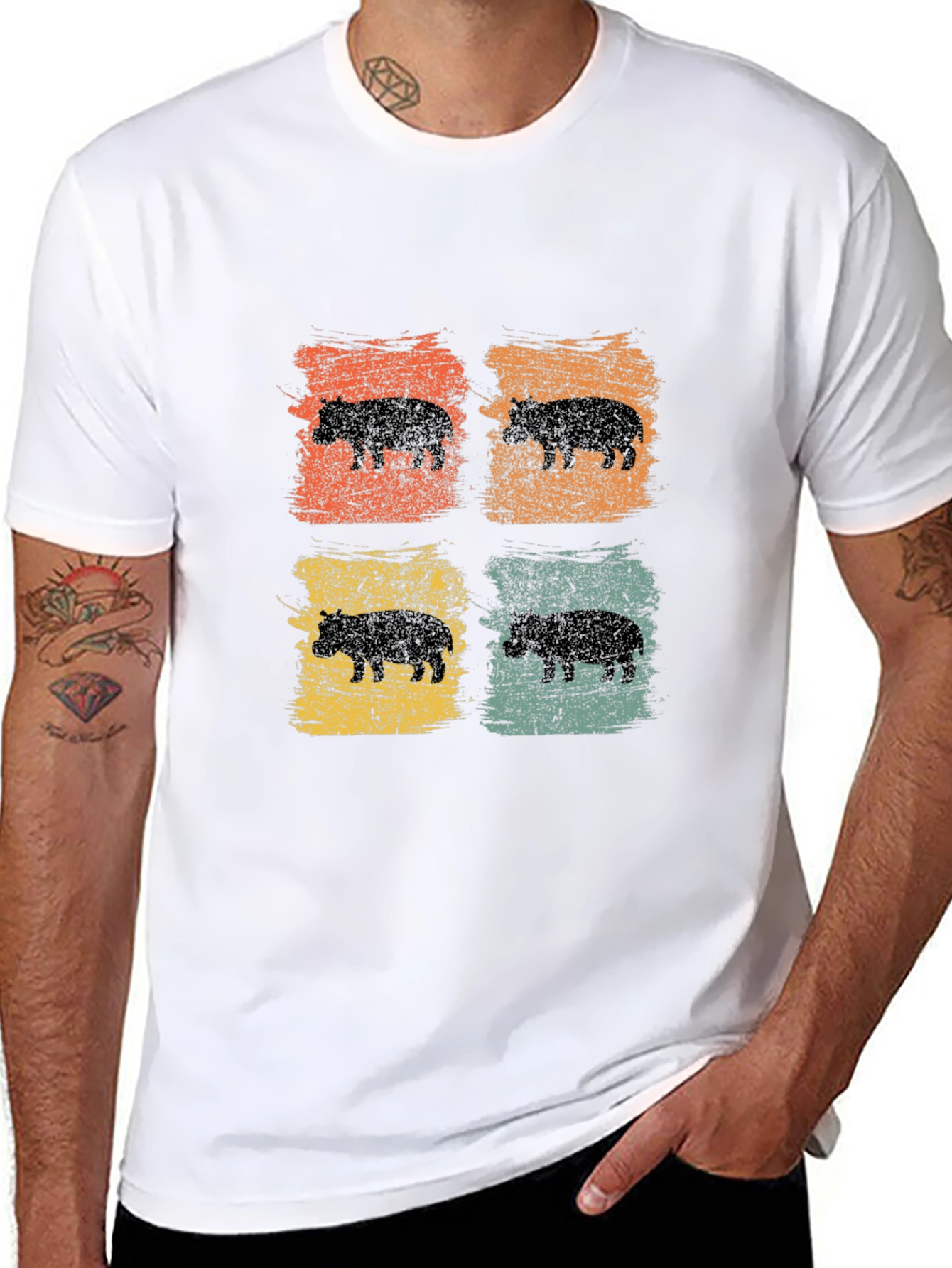 Retro Hippo Graphic Tee - Cool Casual Style