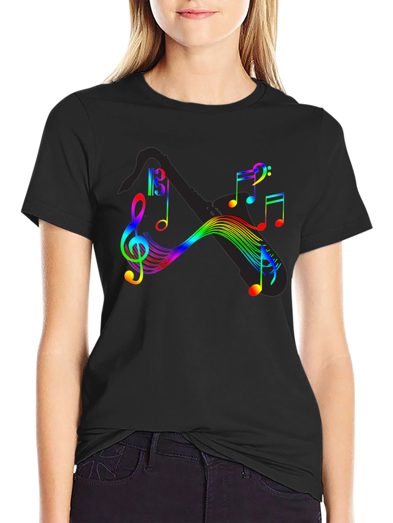 Rainbow Music Notes Graphic T-Shirt