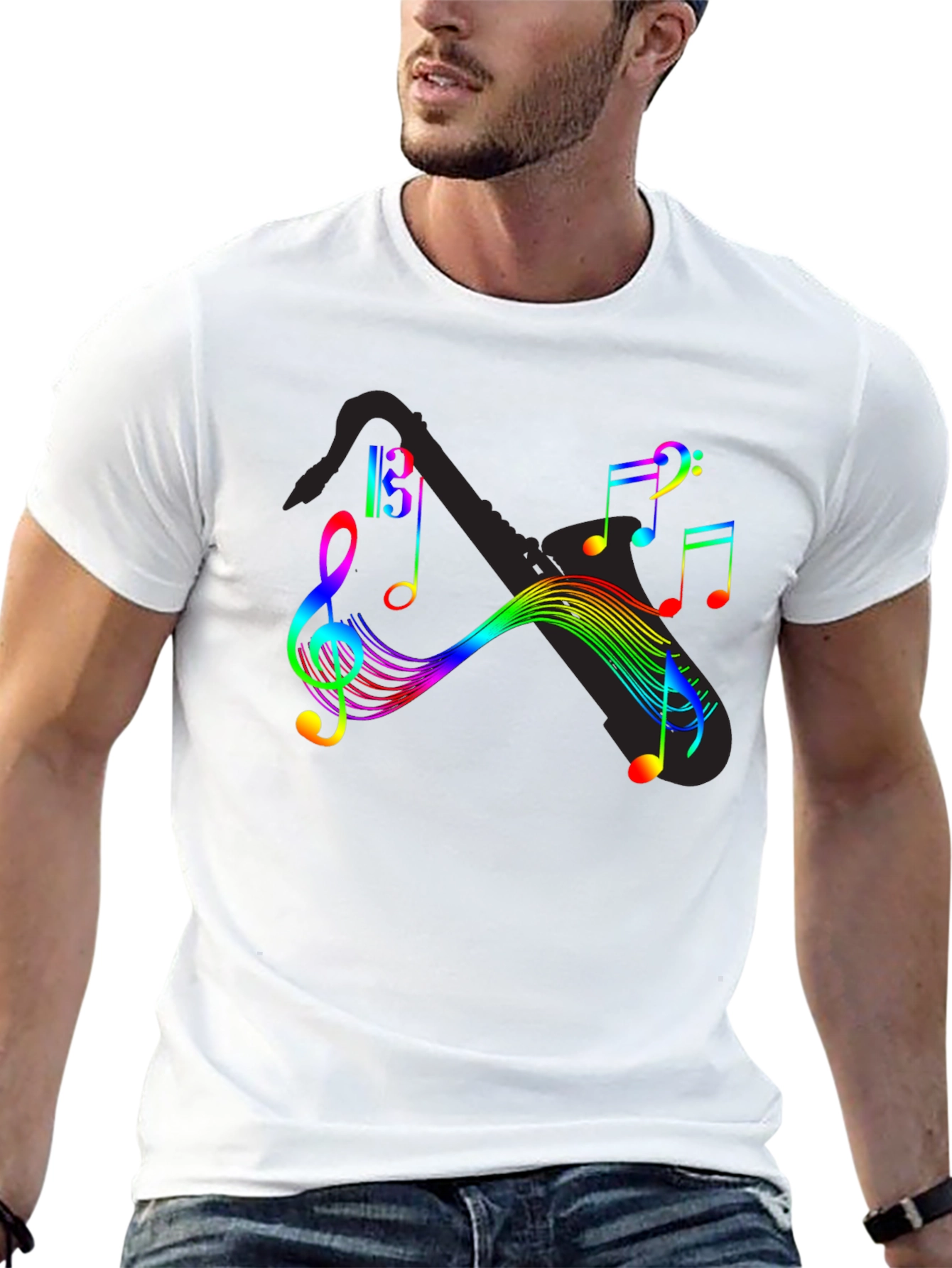 Rainbow Music Notes Graphic T-Shirt