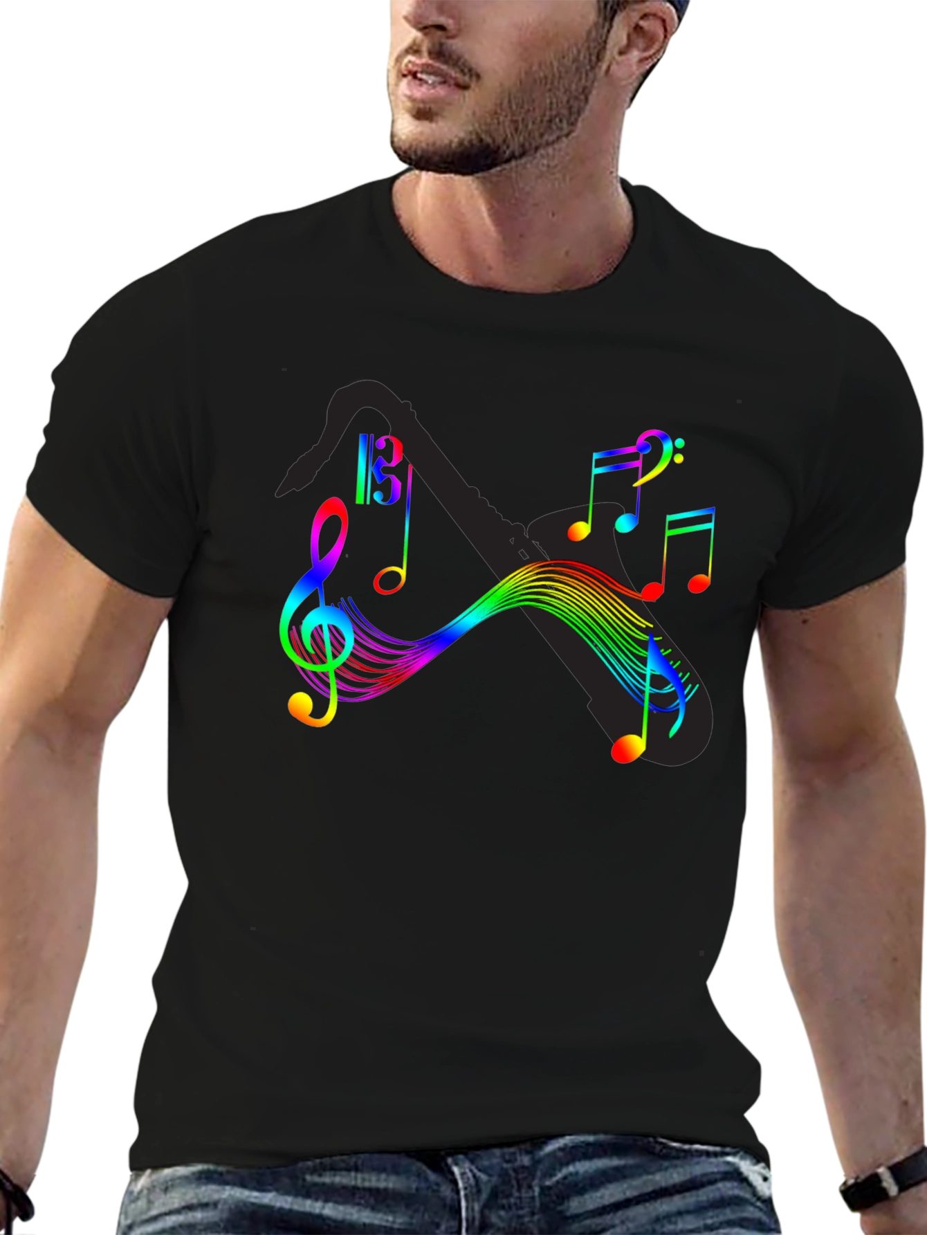 Rainbow Music Notes Graphic T-Shirt