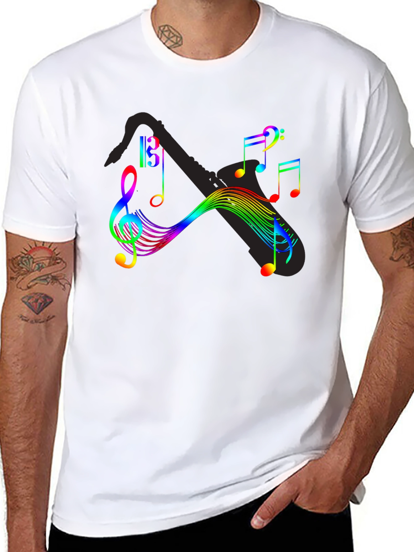 Rainbow Music Notes Graphic T-Shirt
