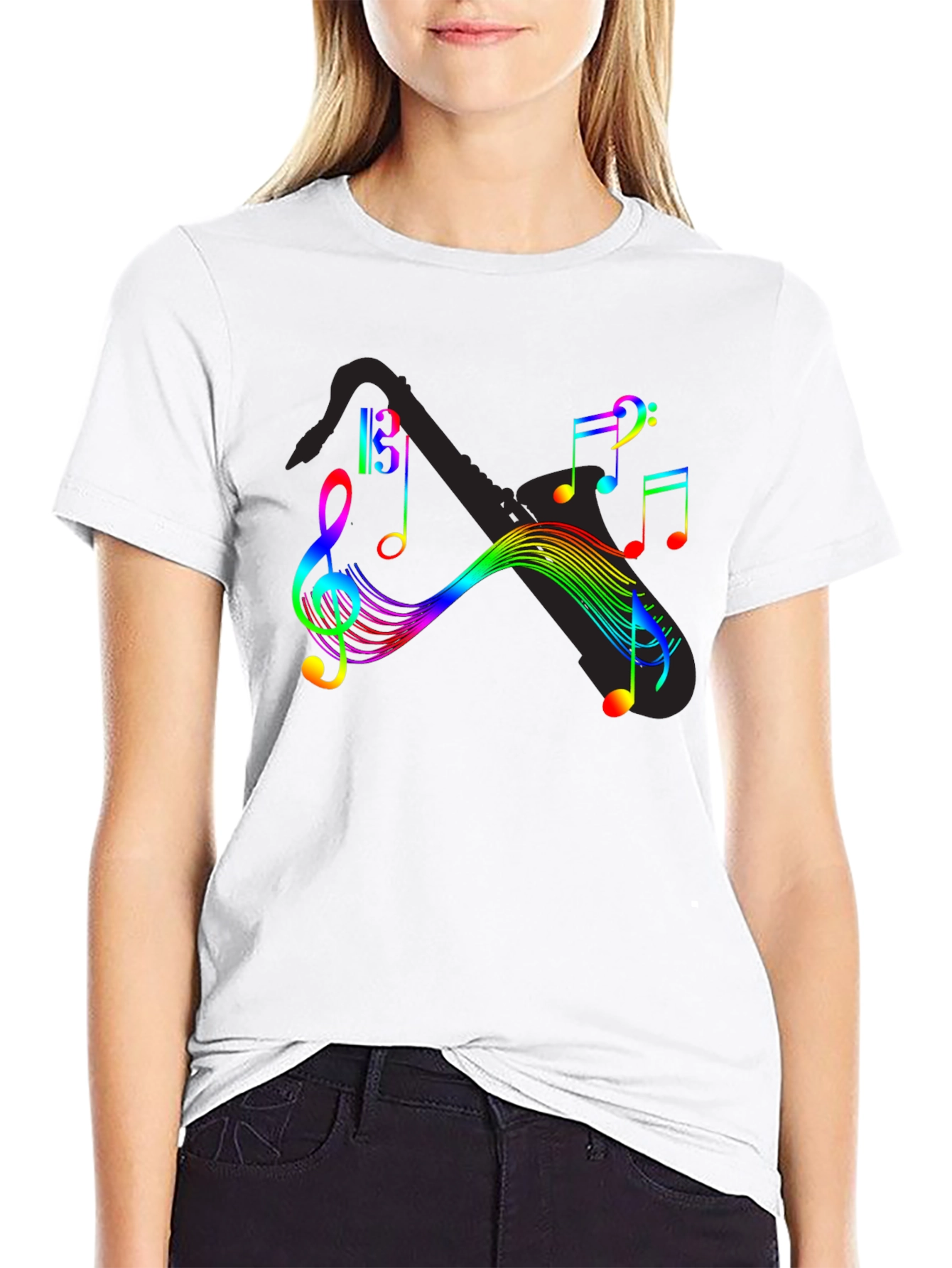 Rainbow Music Notes Graphic T-Shirt