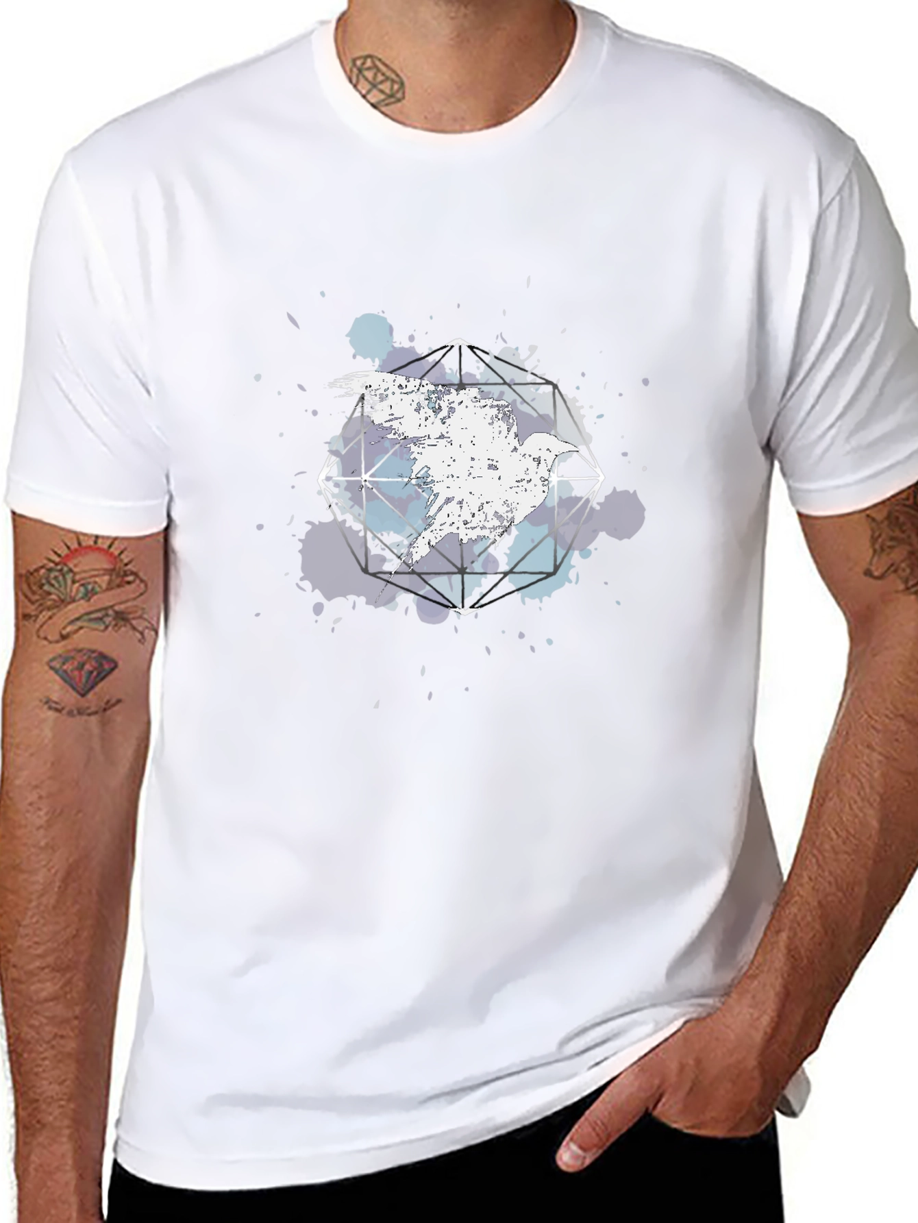 Geometric Bird Graphic Tee - Cool Abstract Design