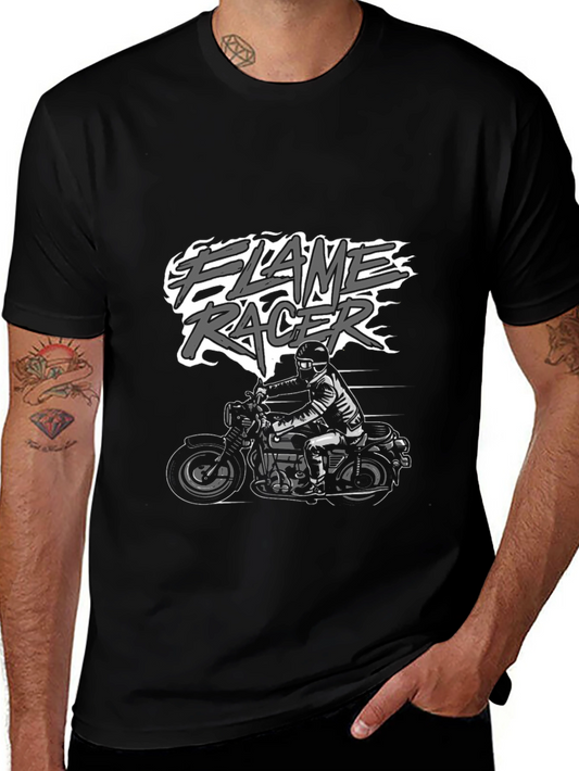 Flame Racer Graphic Tee - Motorcycle Rider T-Shirt