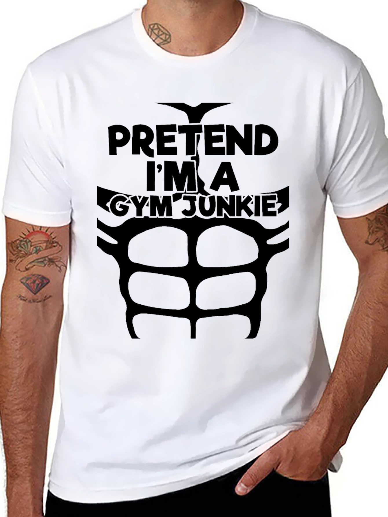 Funny Pretend Gym Junkie Abs T-Shirt