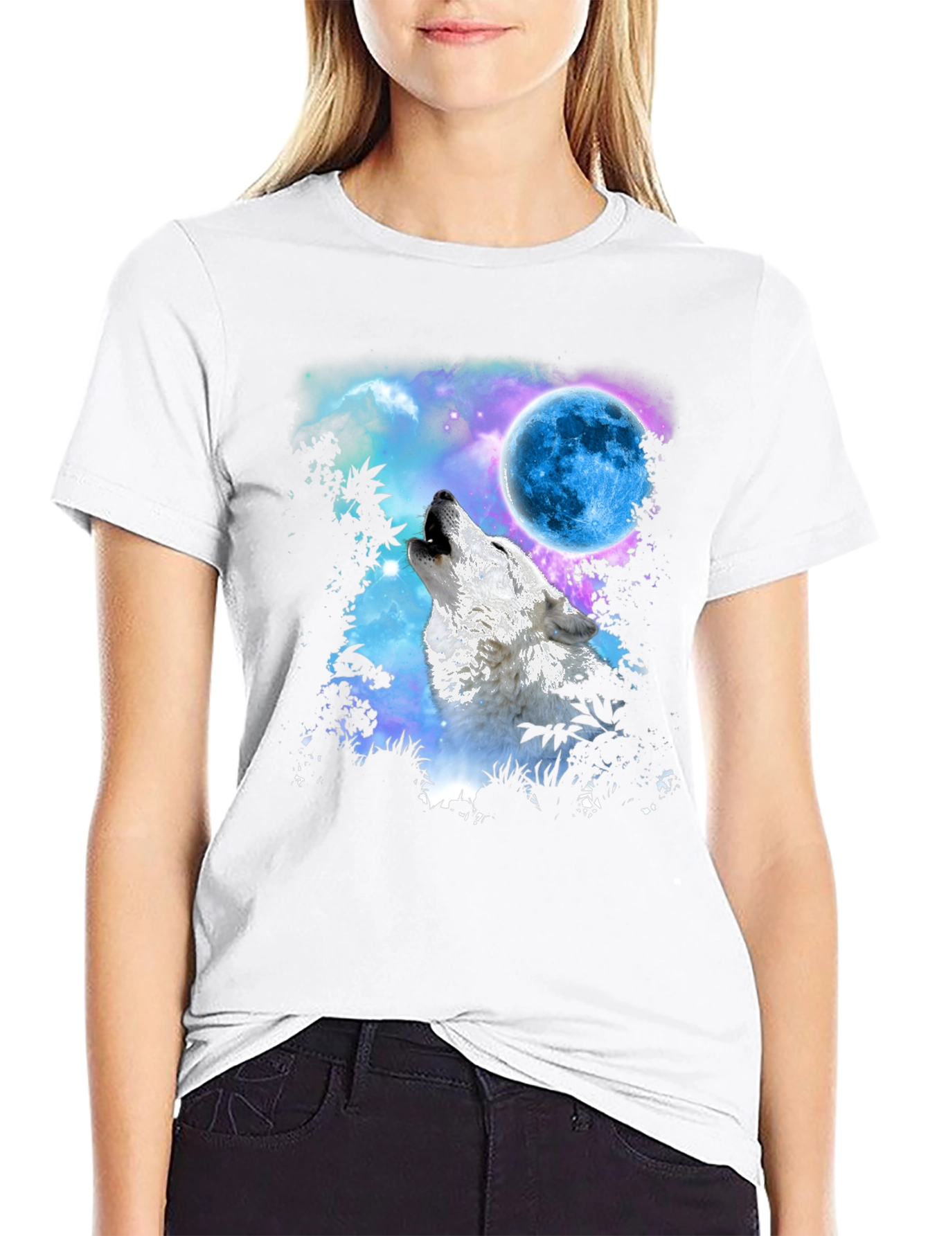 Wolf Howling at Blue Moon Graphic Tee - Black