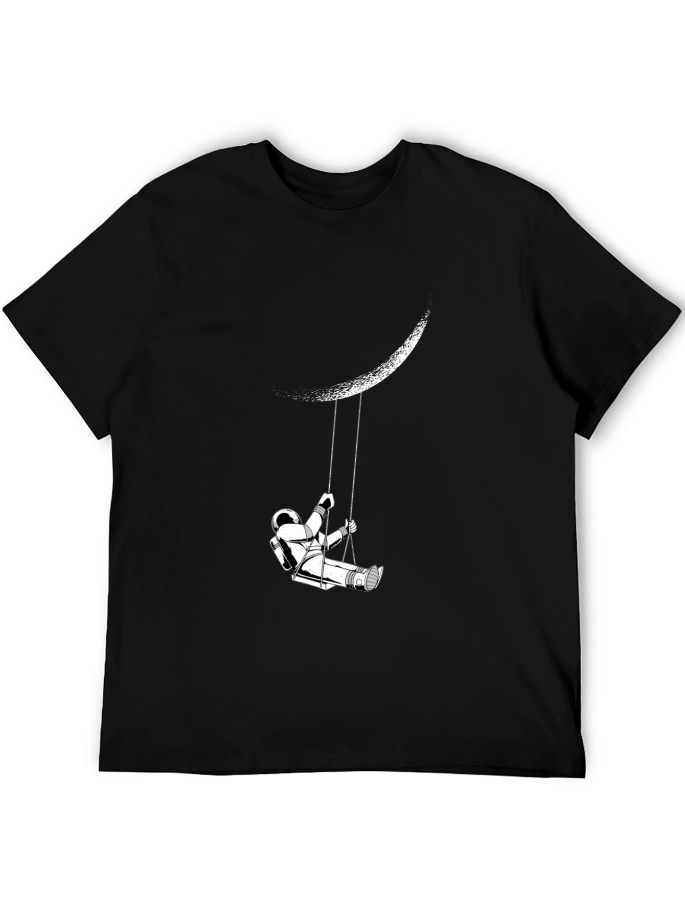 Astronaut Moon Swing Graphic Tee - Black Casual T-Shirt