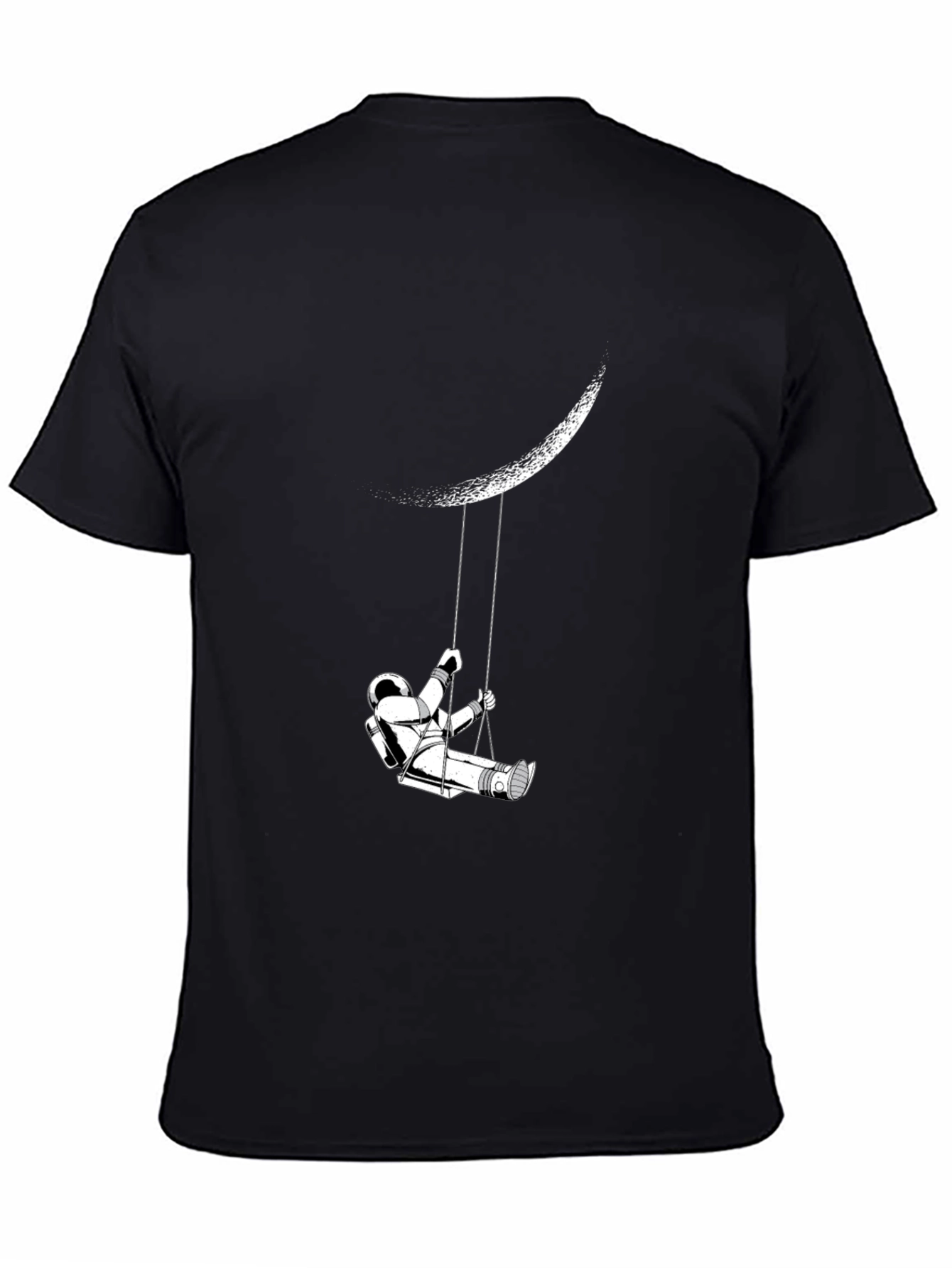 Astronaut Moon Swing Graphic Tee - Black Casual T-Shirt