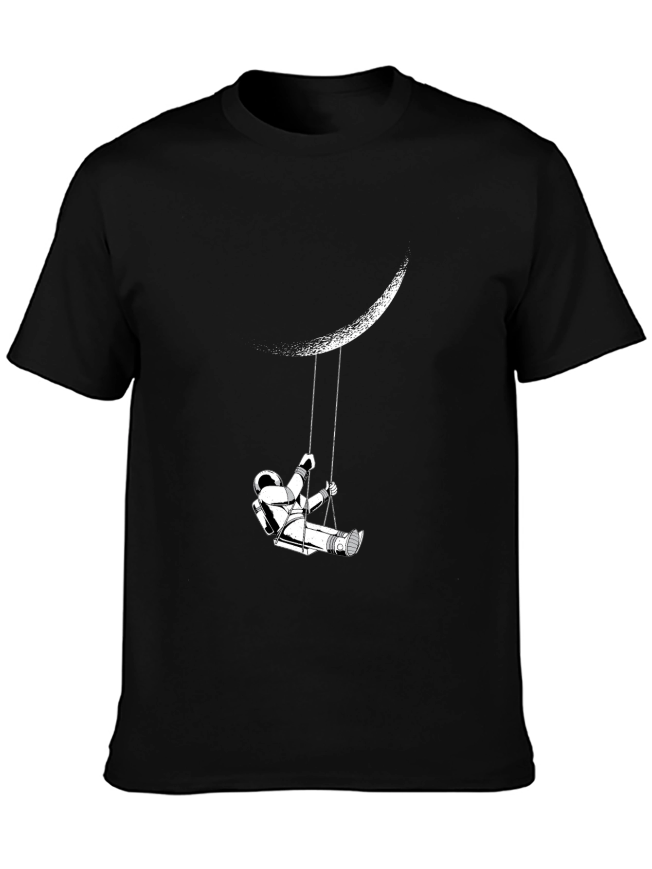 Astronaut Moon Swing Graphic Tee - Black Casual T-Shirt