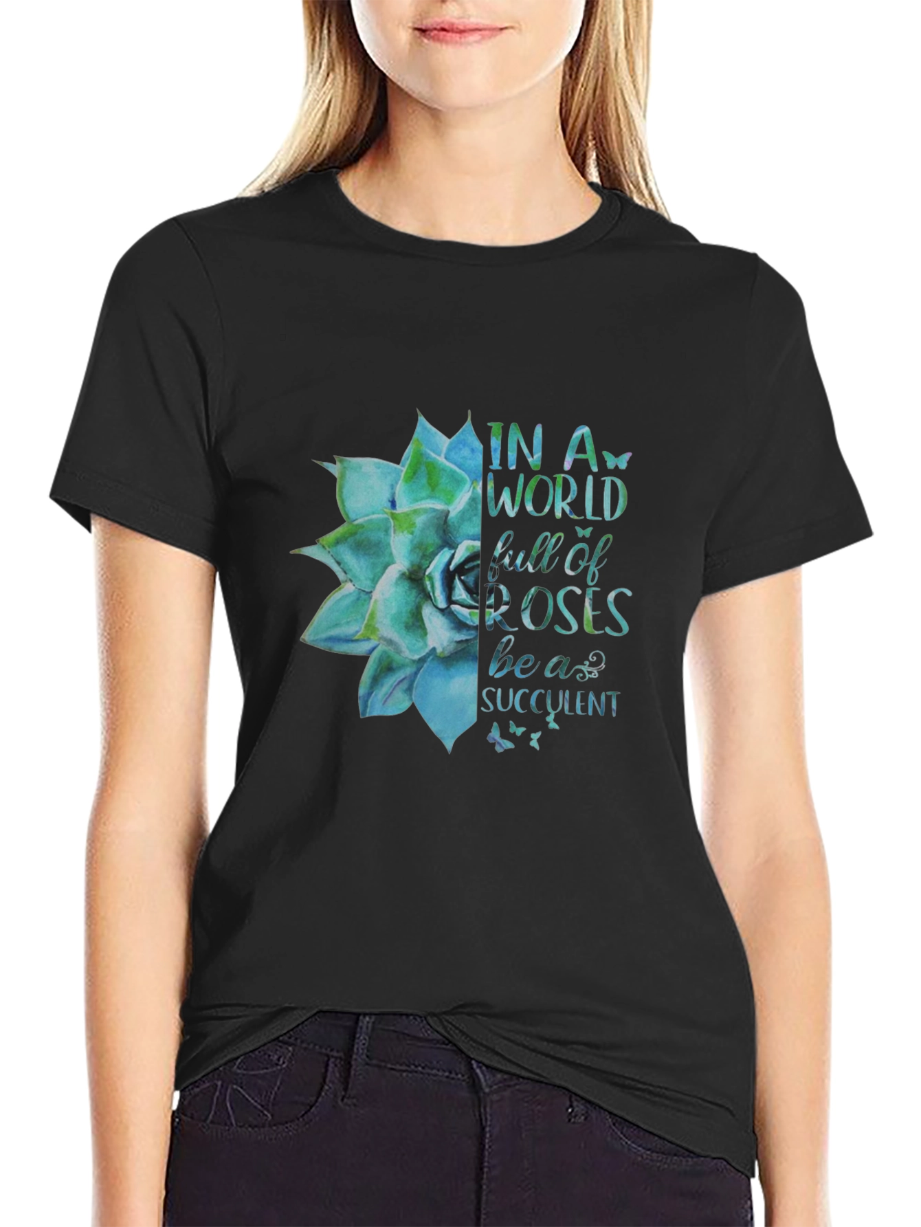 Succulent Graphic Black T-Shirt