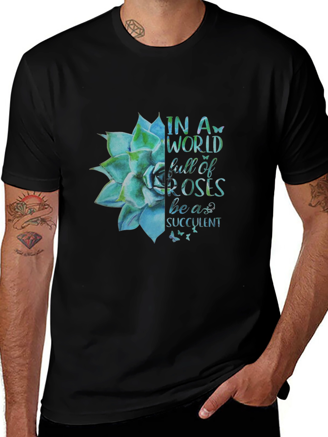 Succulent Graphic Black T-Shirt