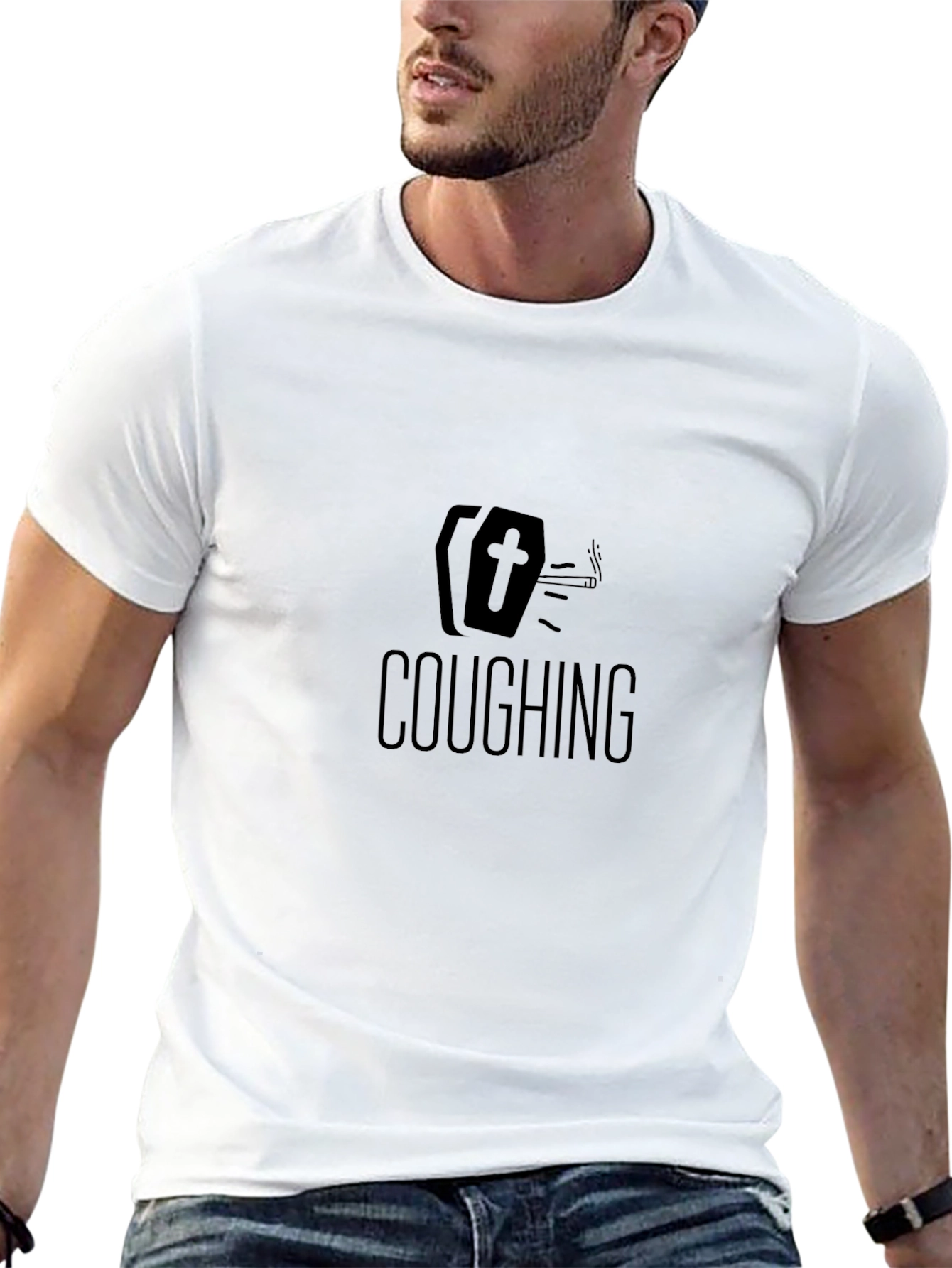 Coughing Coffin Graphic Tee - Humor Statement Shirt