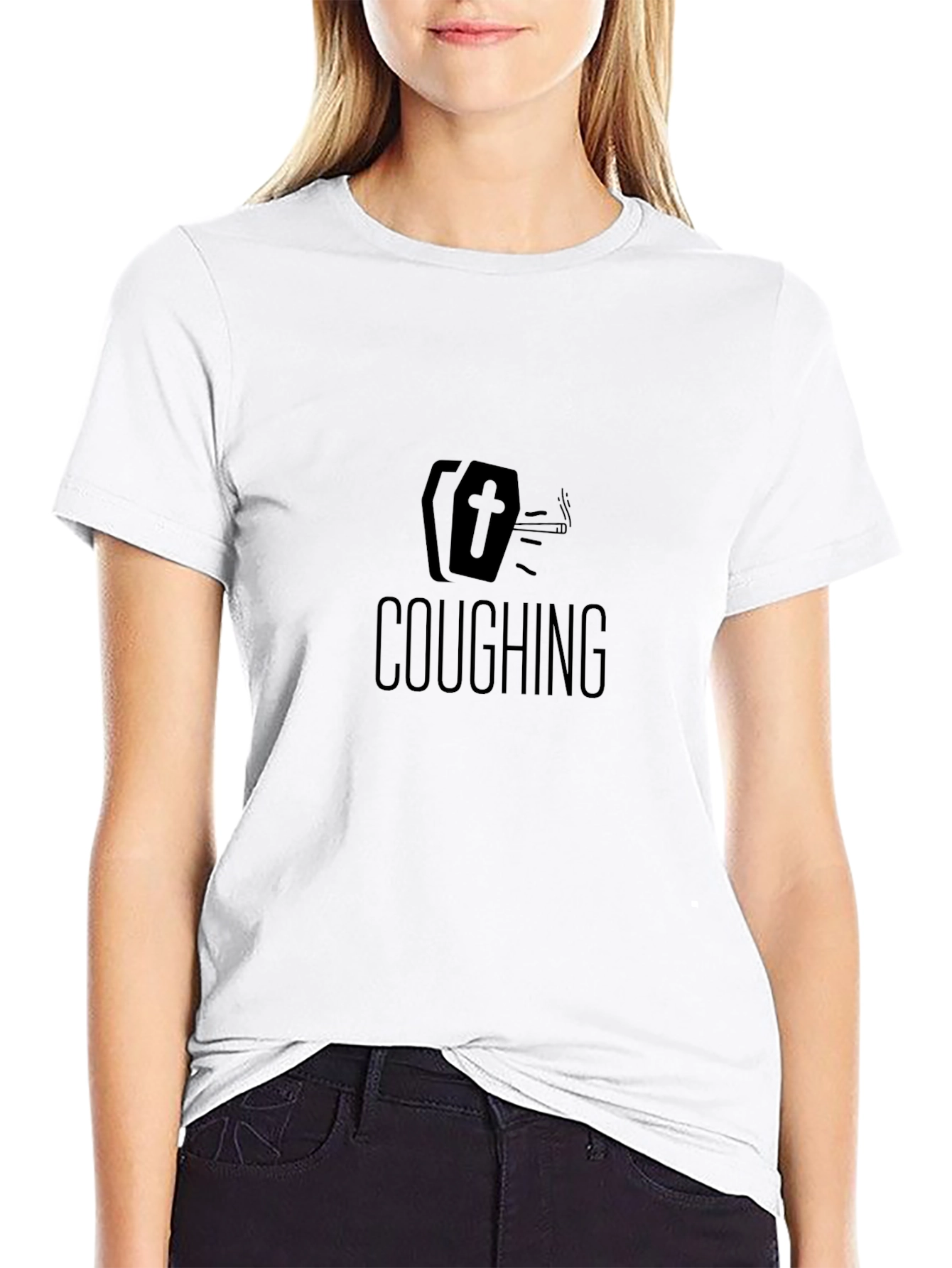 Coughing Coffin Graphic Tee - Humor Statement Shirt