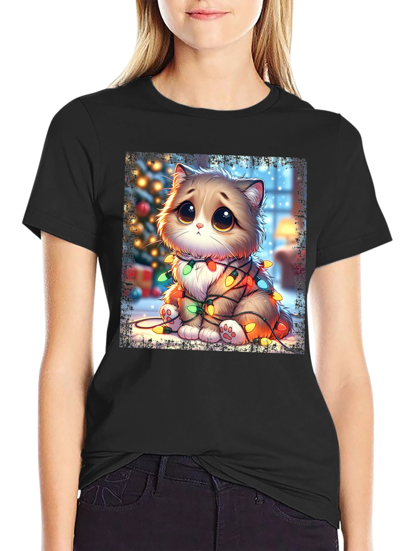 Cute Christmas Cat Graphic Tee