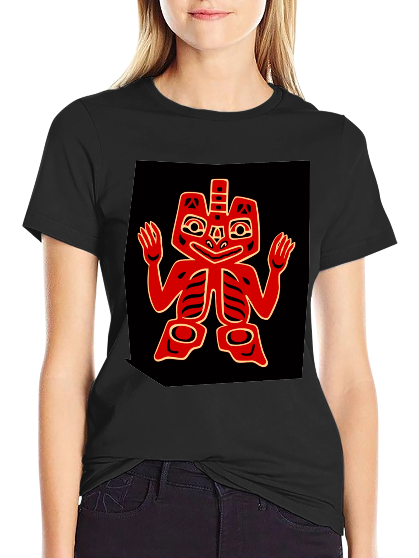 Bold Graphic Tee - Red Native American Design