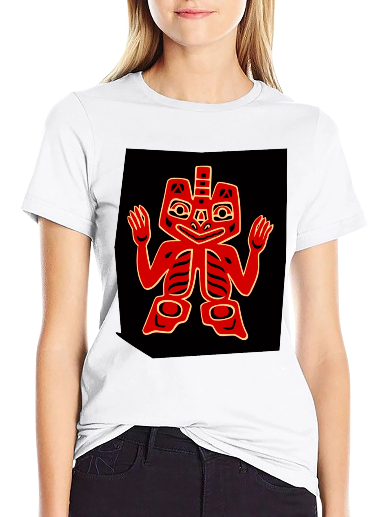 Bold Graphic Tee - Red Native American Design