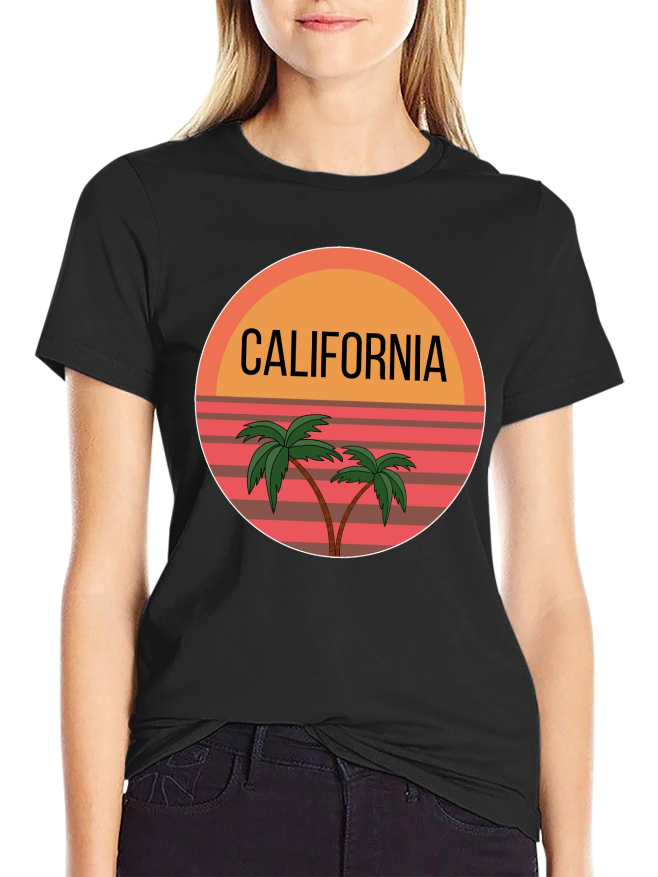 California Palm Tree Graphic Black T-Shirt