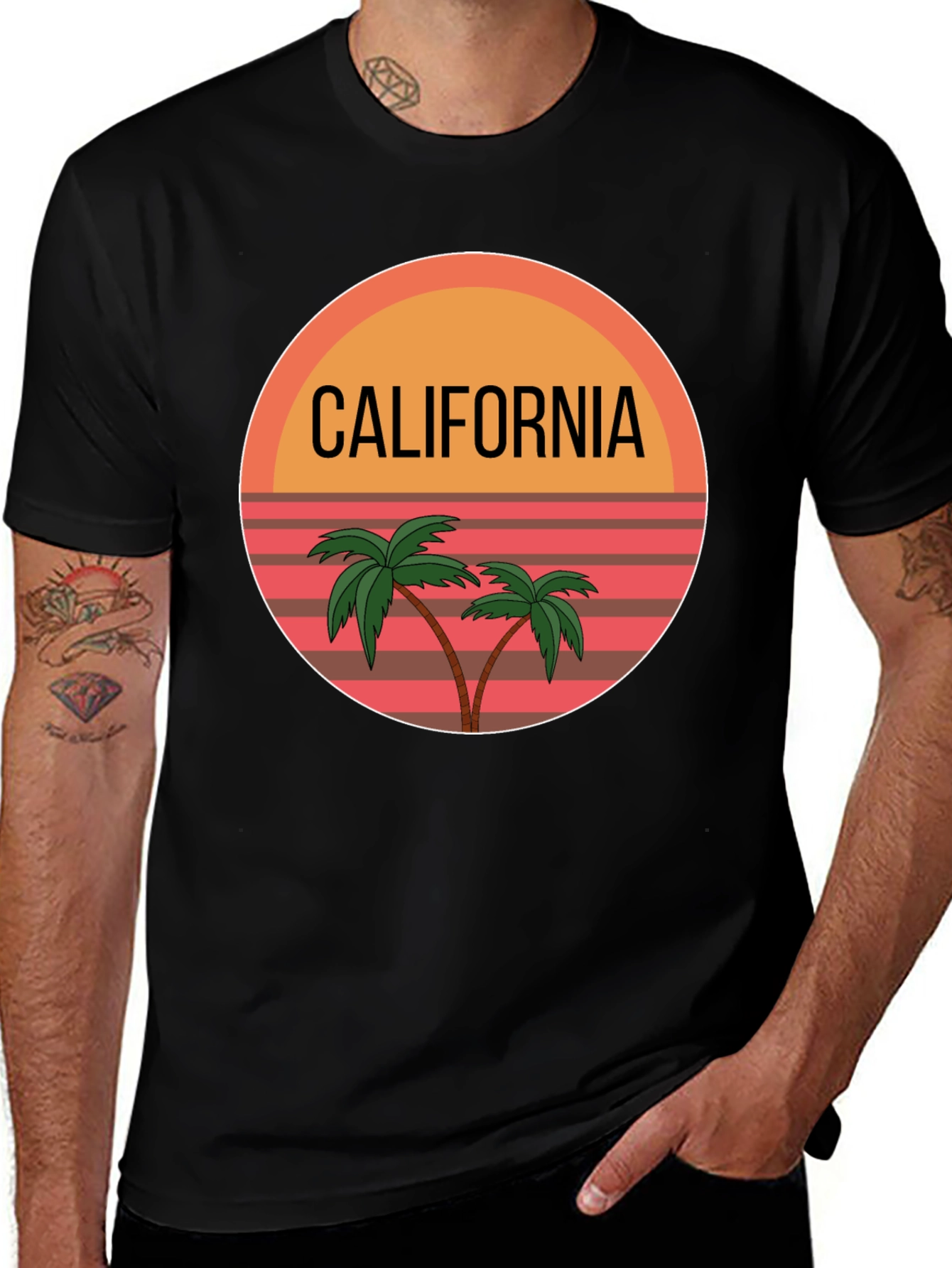 California Palm Tree Graphic Black T-Shirt
