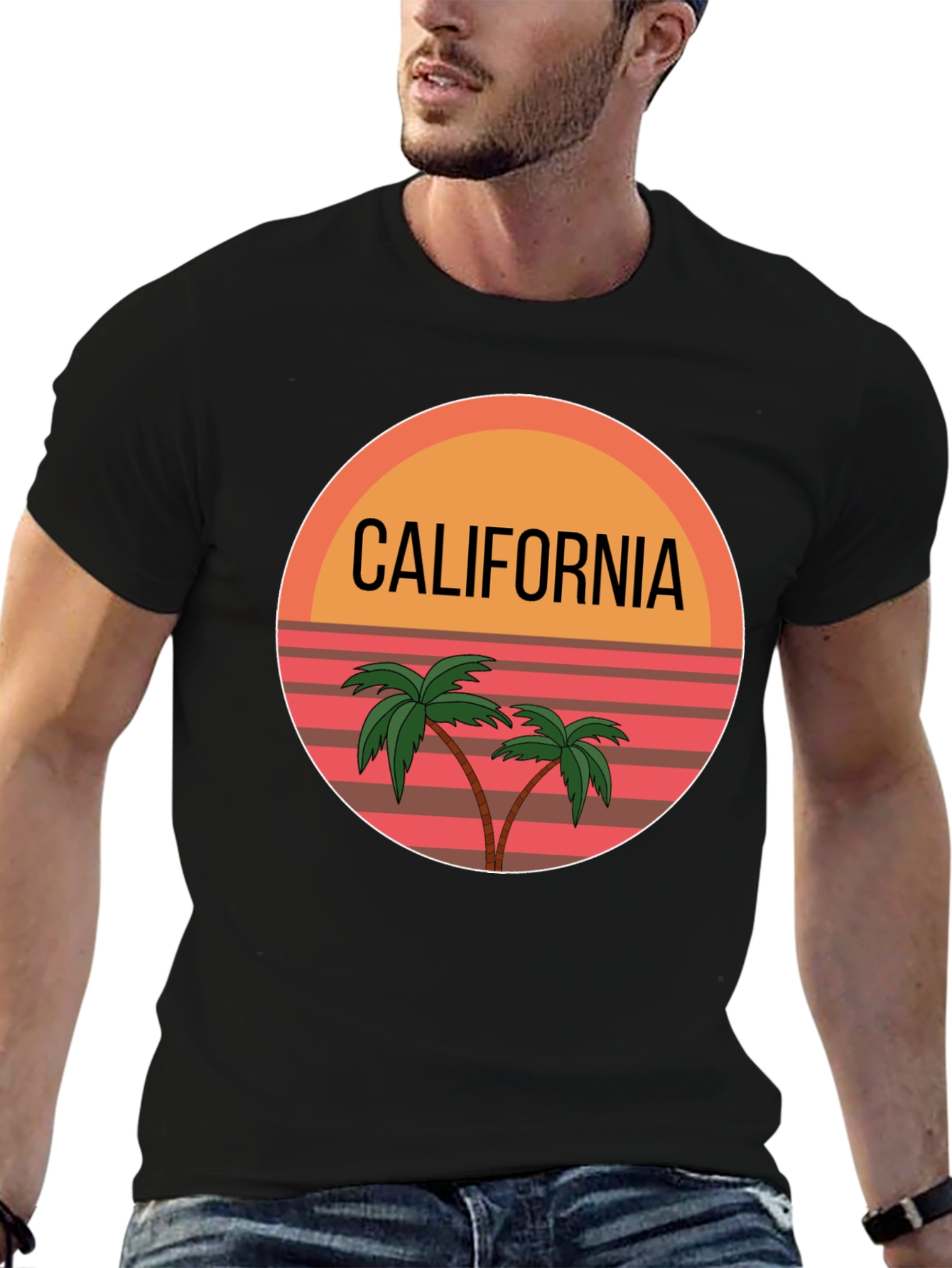 California Palm Tree Graphic Black T-Shirt