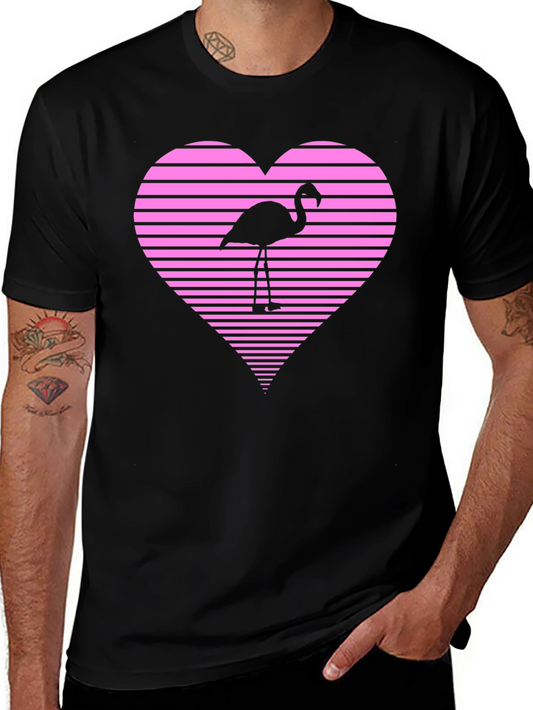 Flamingo Heart Graphic Tee - Black