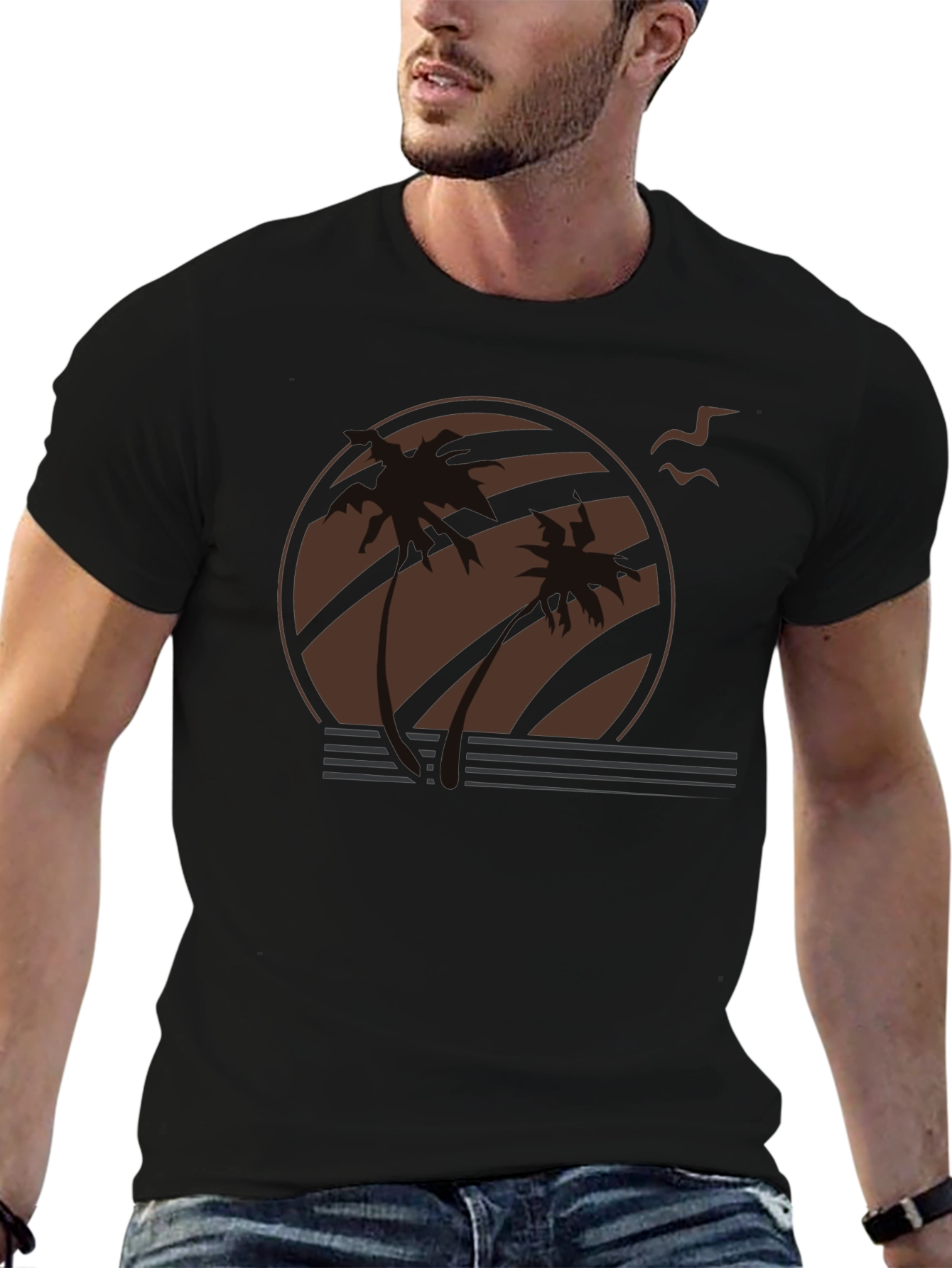 Sunset Palm Tree Graphic Tee - Retro Style