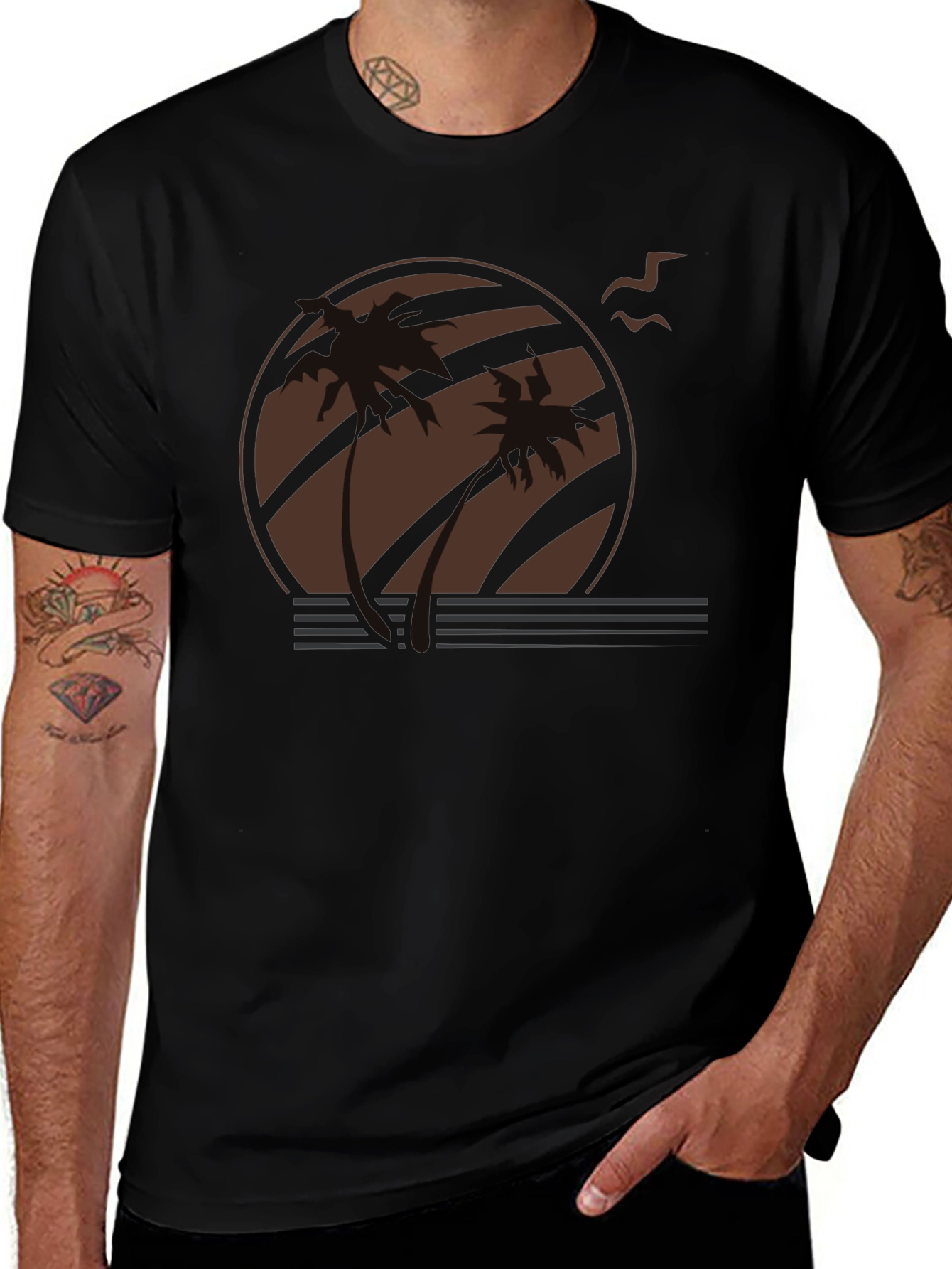 Sunset Palm Tree Graphic Tee - Retro Style