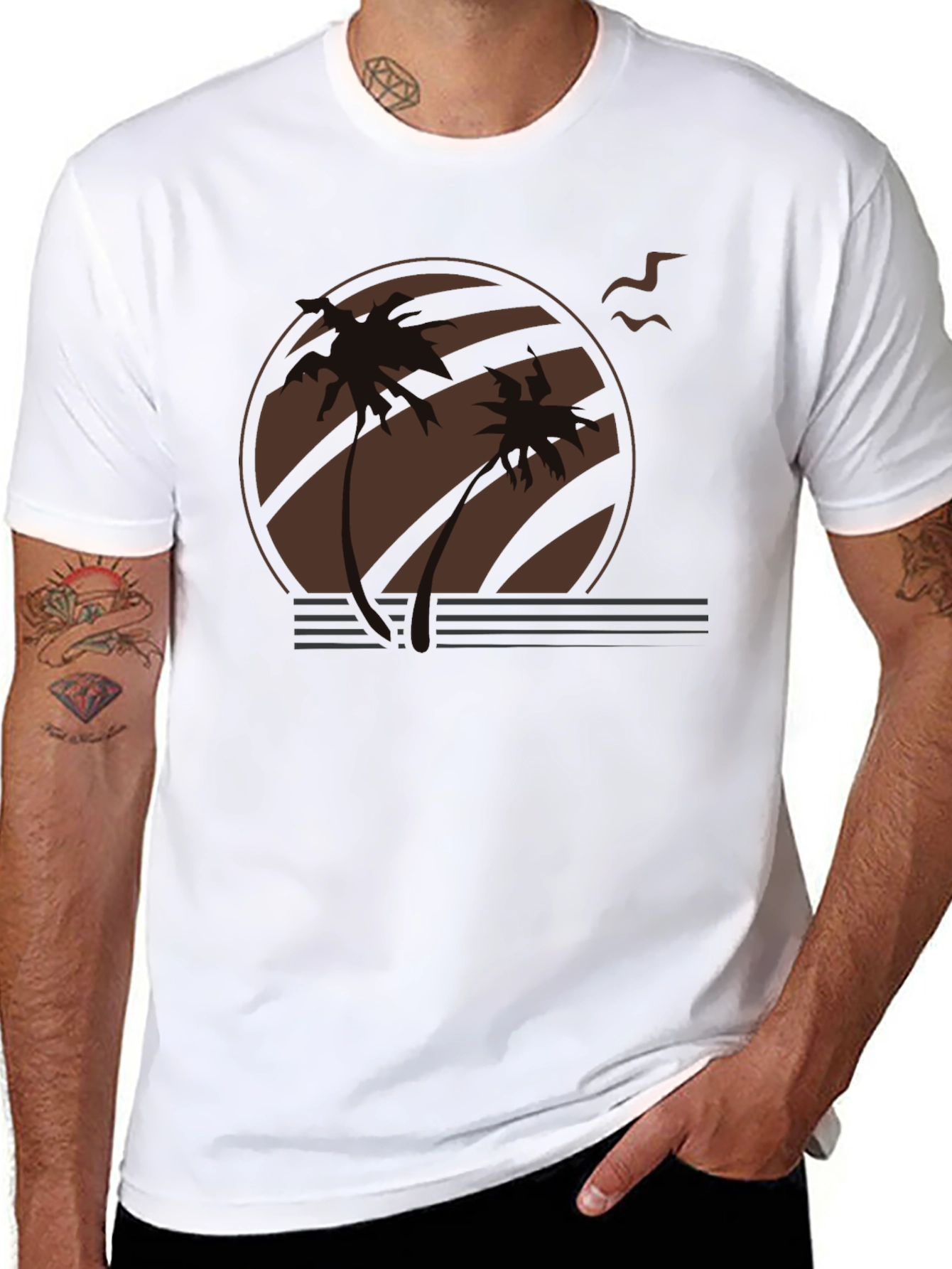 Sunset Palm Tree Graphic Tee - Retro Style