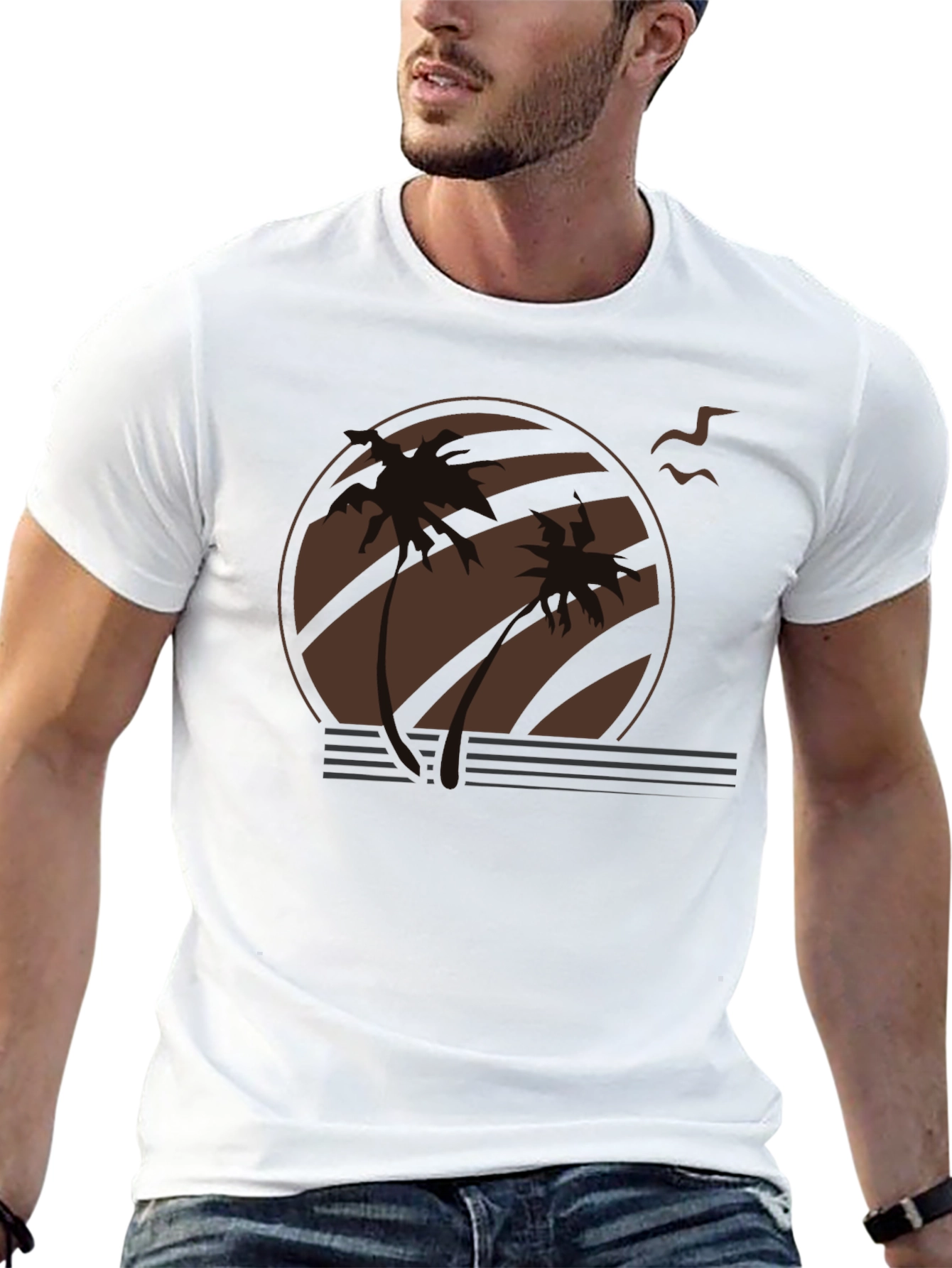 Sunset Palm Tree Graphic Tee - Retro Style