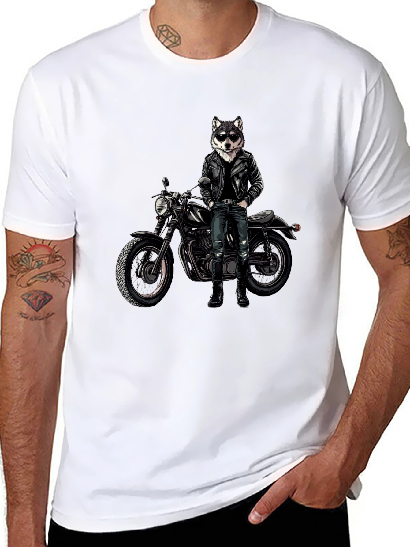 Cool Wolf Biker Graphic T-Shirt