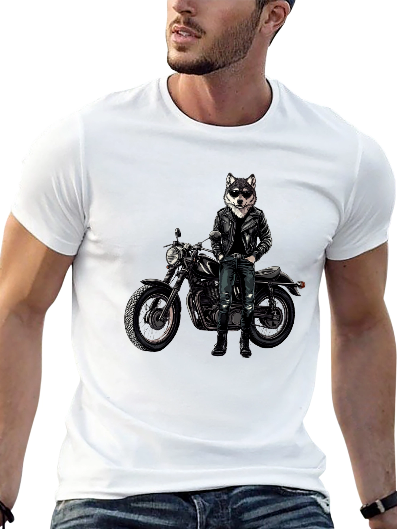 Cool Wolf Biker Graphic T-Shirt