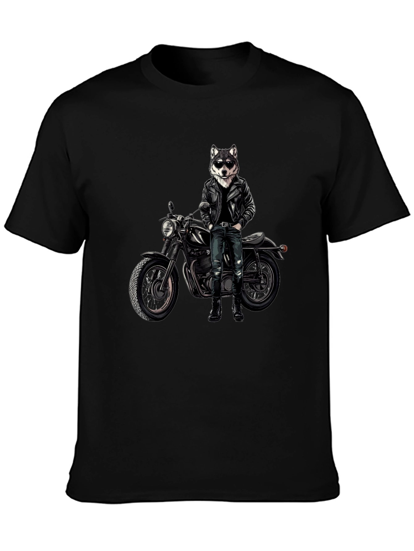 Cool Wolf Biker Graphic T-Shirt