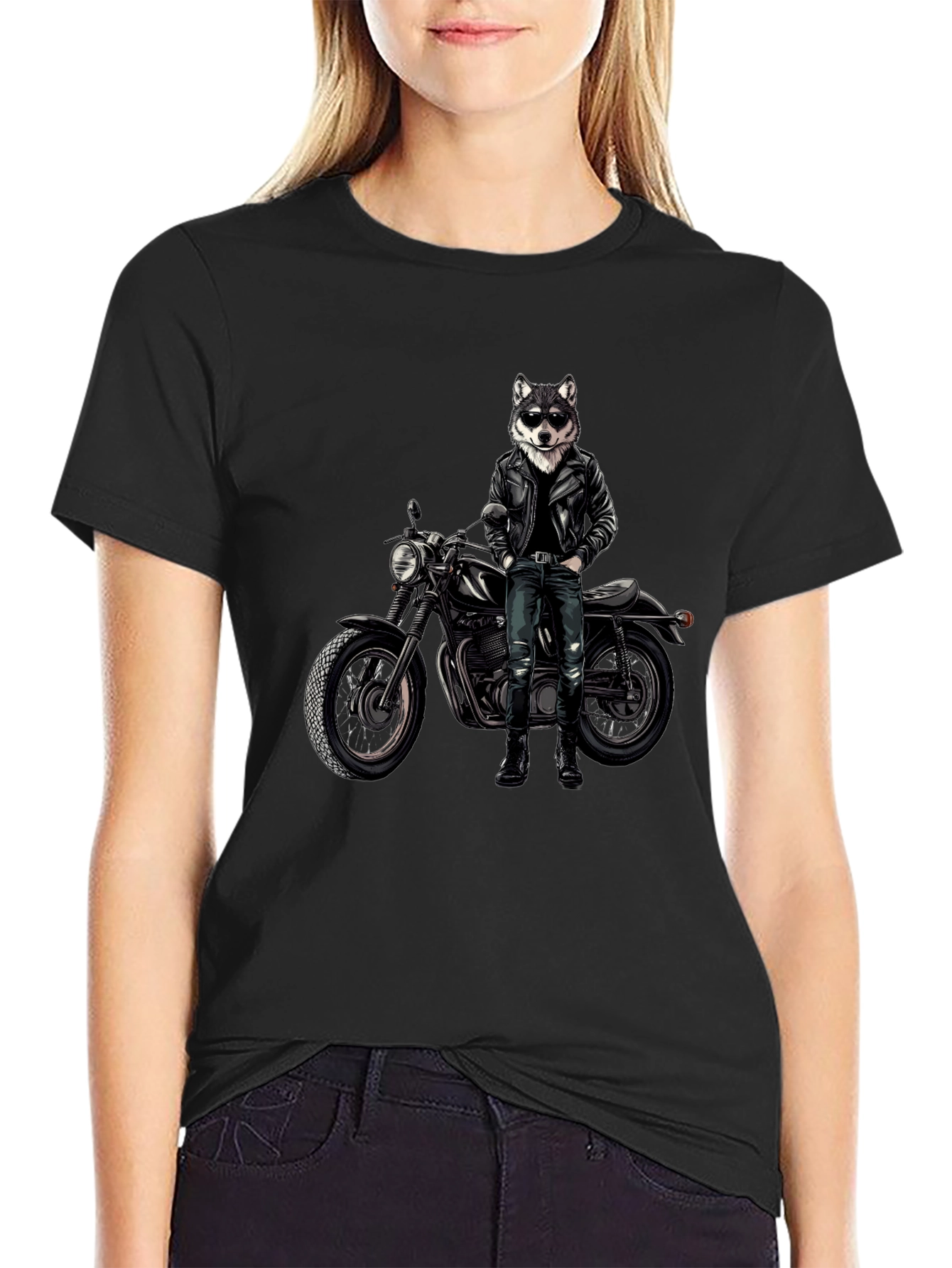 Cool Wolf Biker Graphic T-Shirt