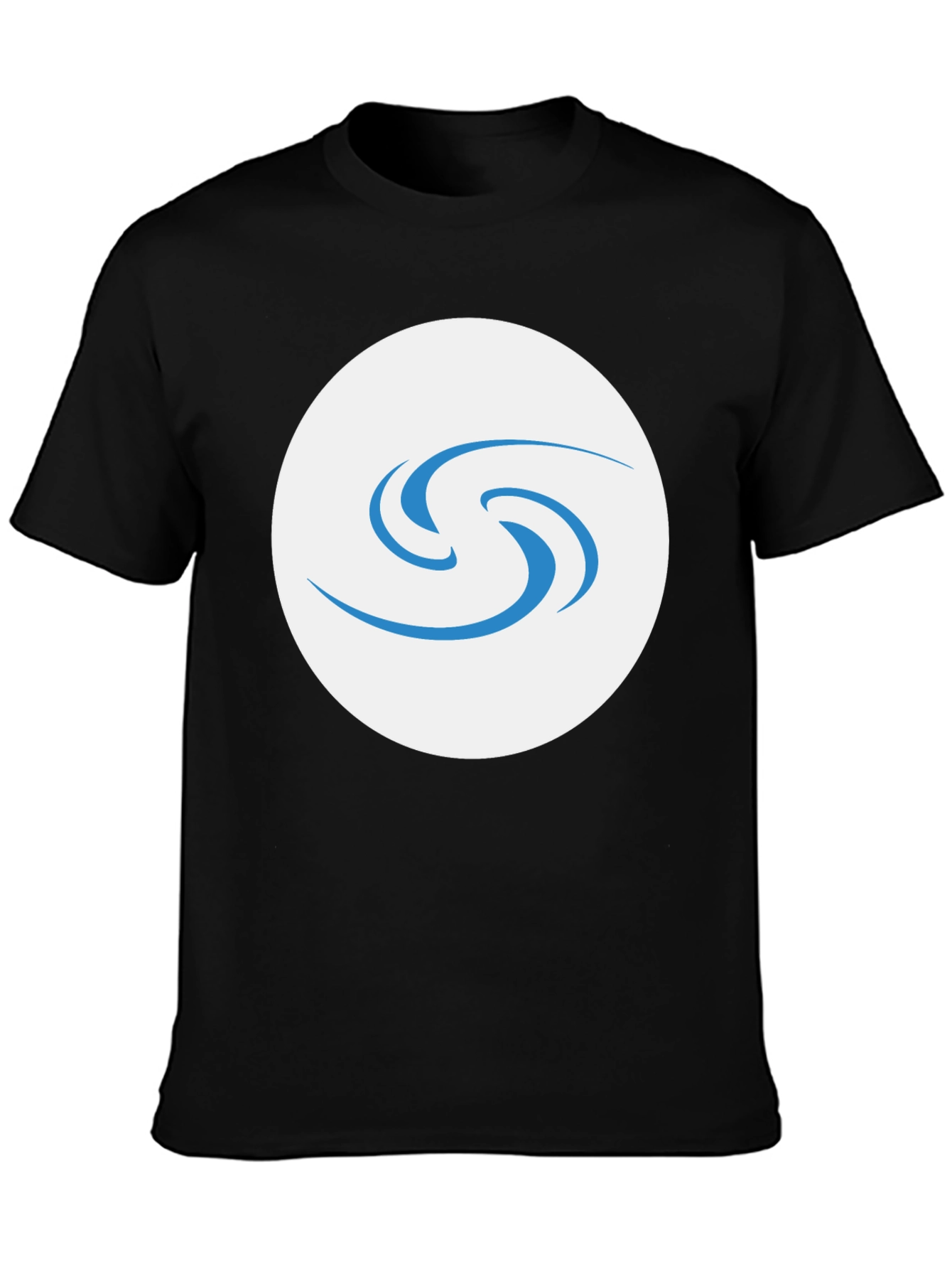 Black T-Shirt with Abstract Blue Swirl Graphic