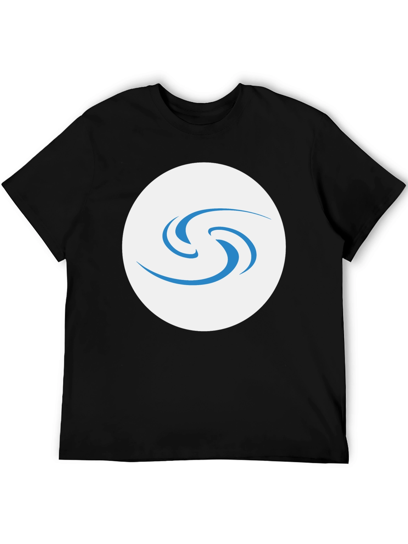 Black T-Shirt with Abstract Blue Swirl Graphic