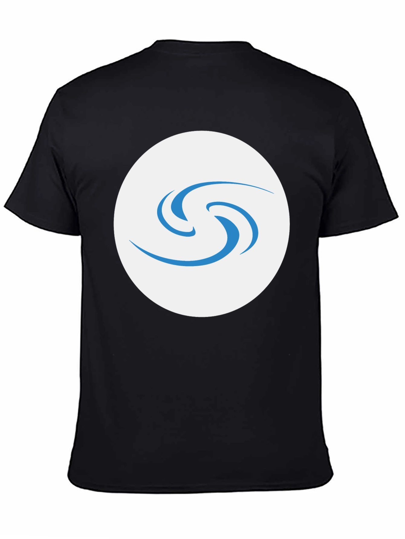 Black T-Shirt with Abstract Blue Swirl Graphic