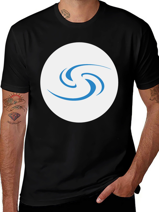 Black T-Shirt with Abstract Blue Swirl Graphic