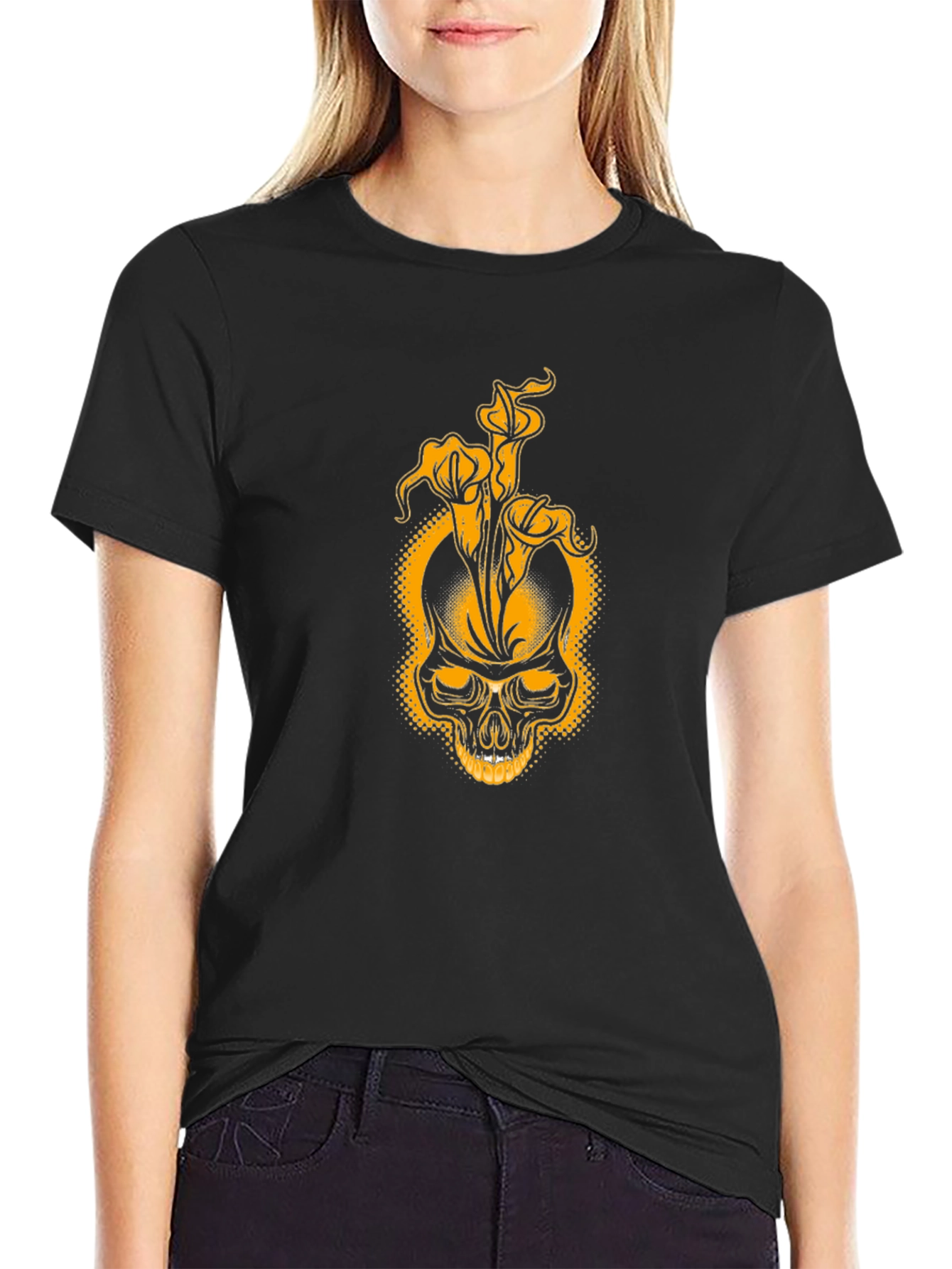 Skull & Lily Black T-Shirt - Unique Graphic Tee