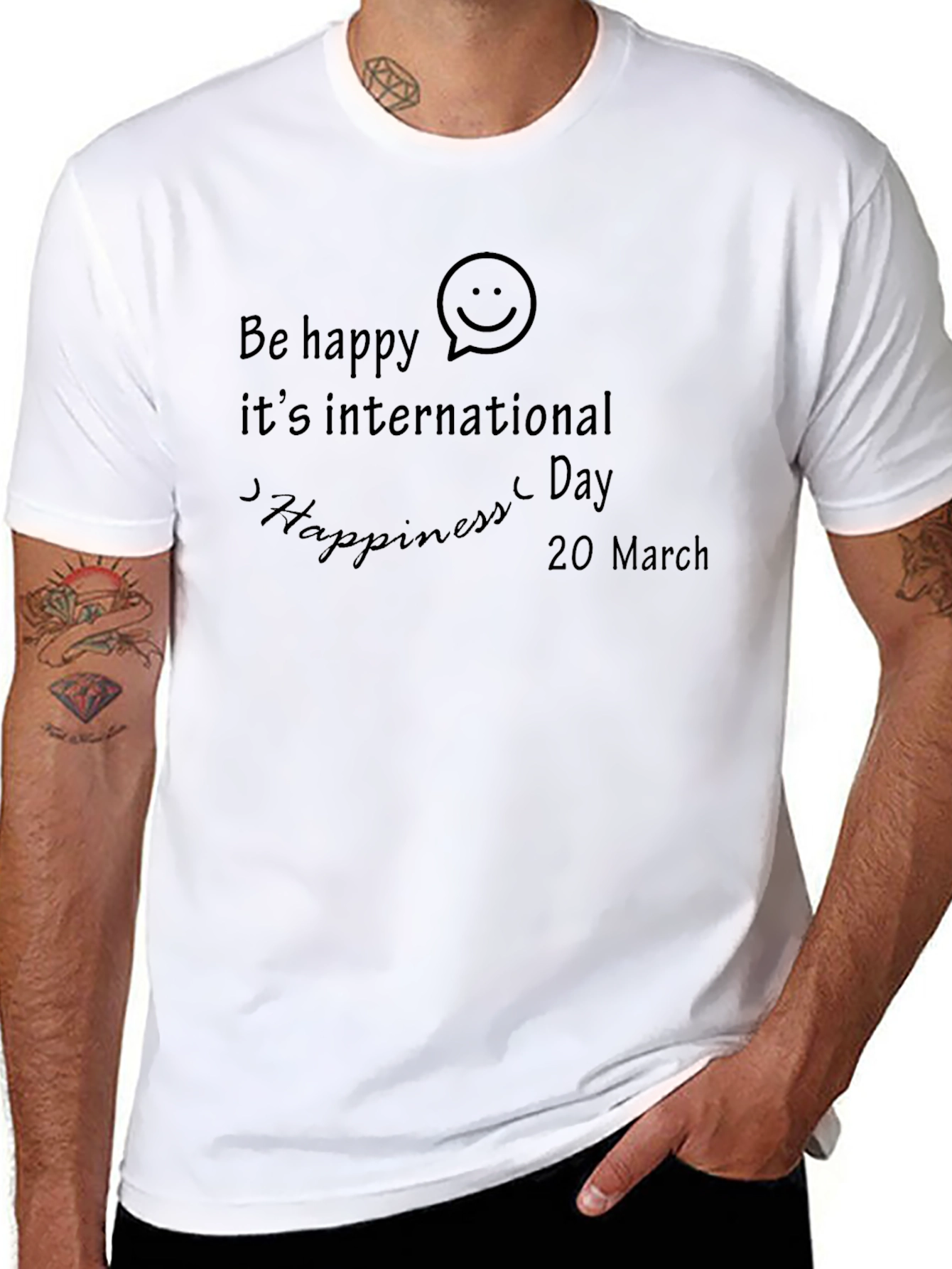 Be Happy International Happiness Day Black T-Shirt
