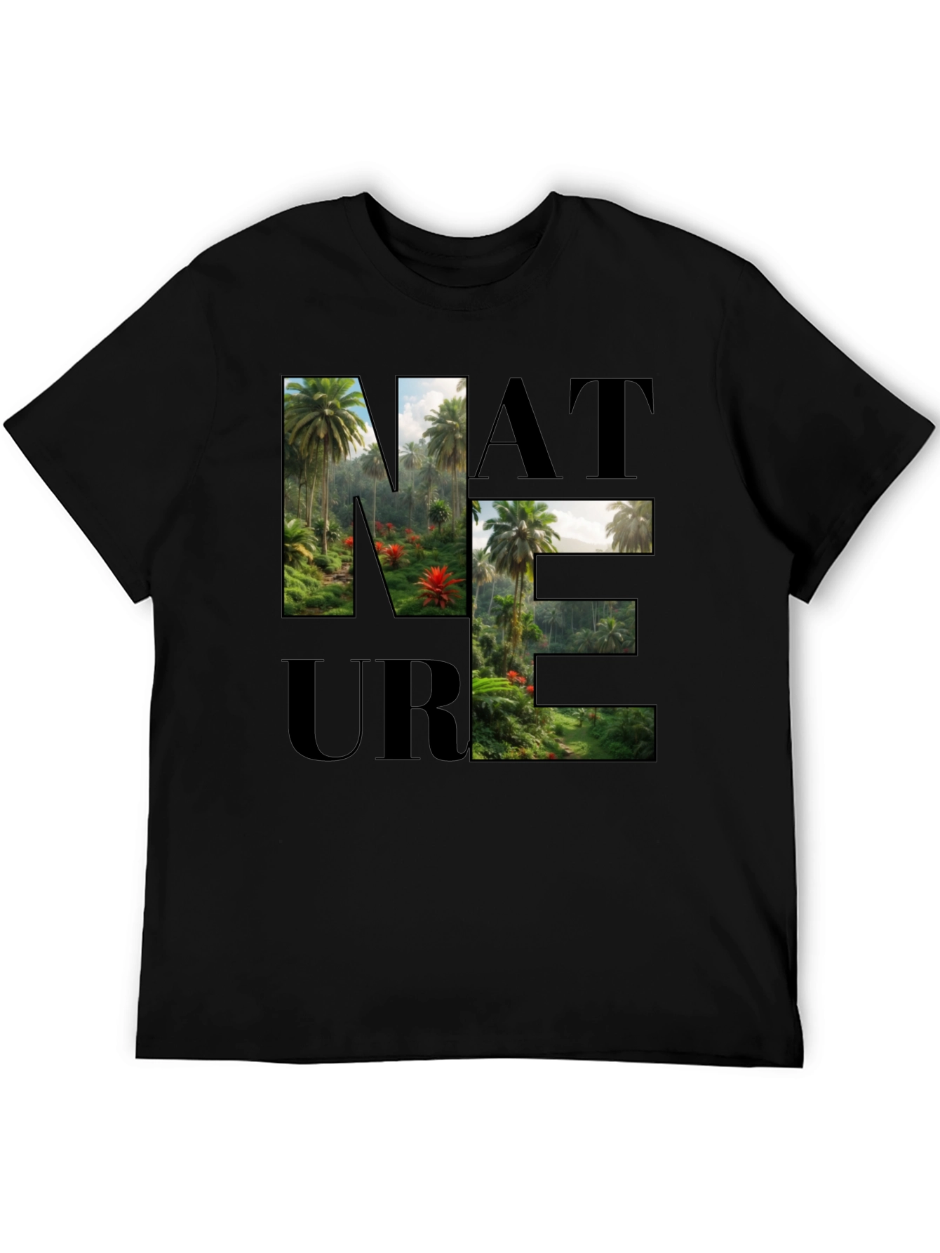 Nature Graphic Print Black T-Shirt