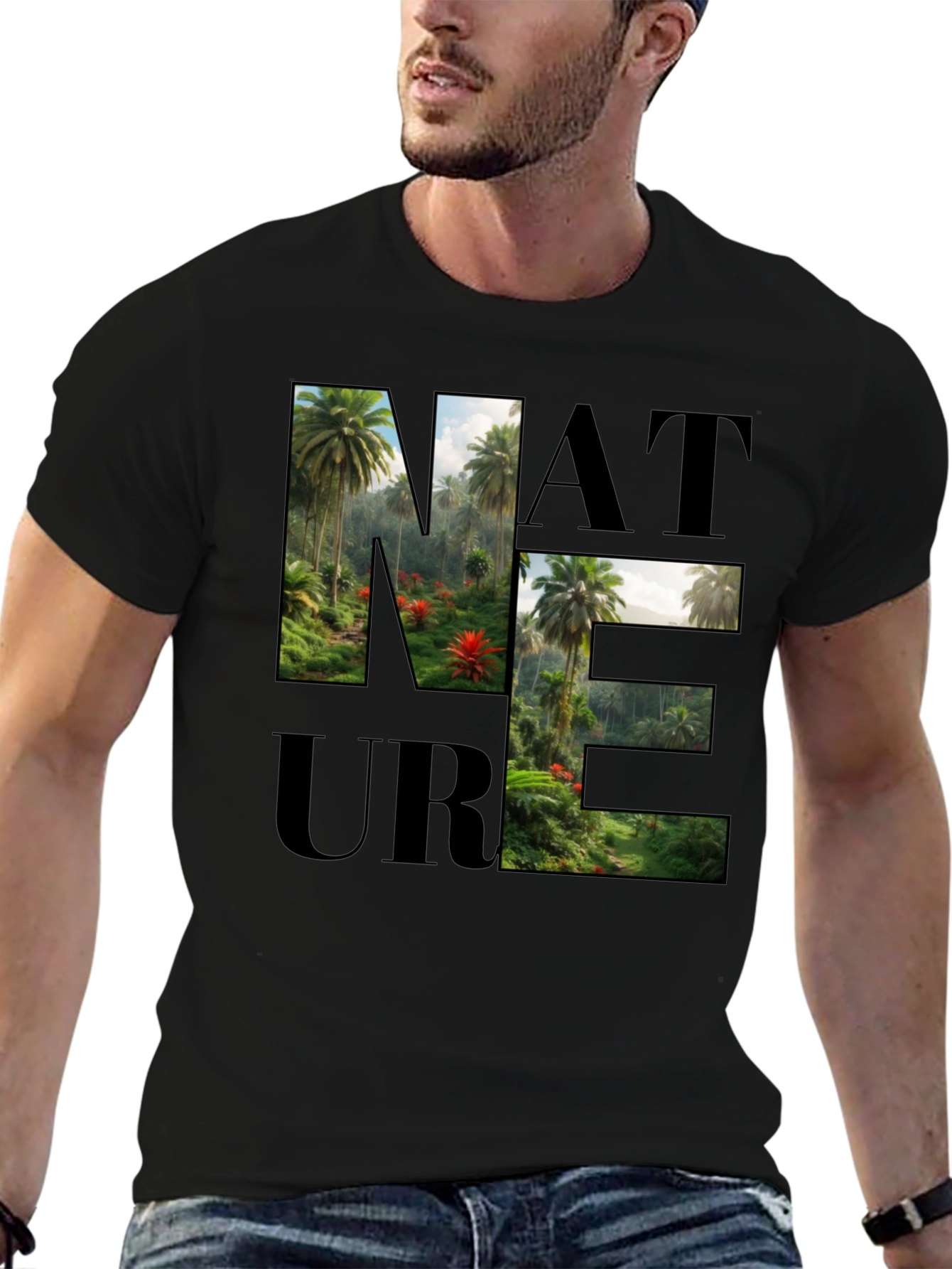 Nature Graphic Print Black T-Shirt