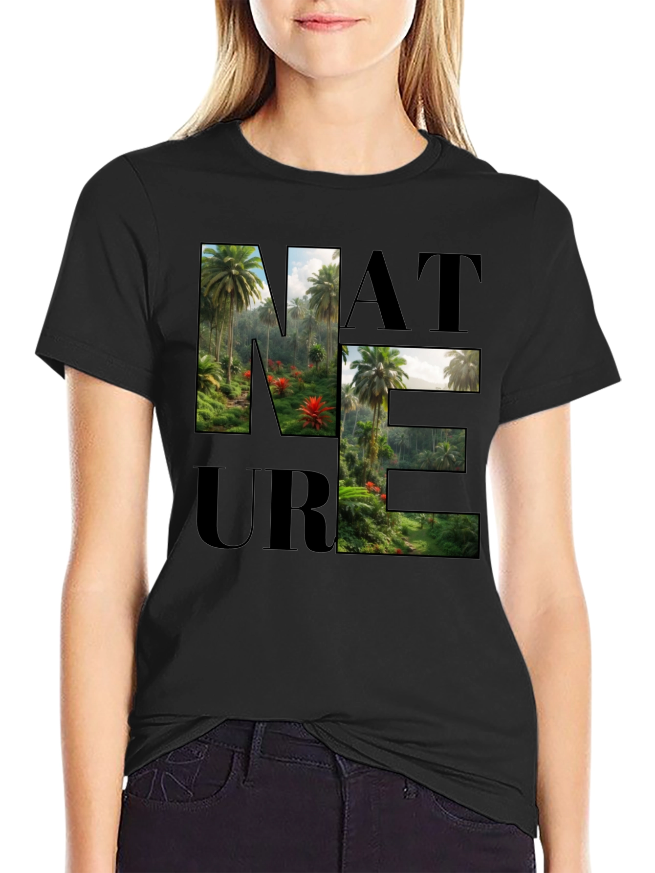 Nature Graphic Print Black T-Shirt
