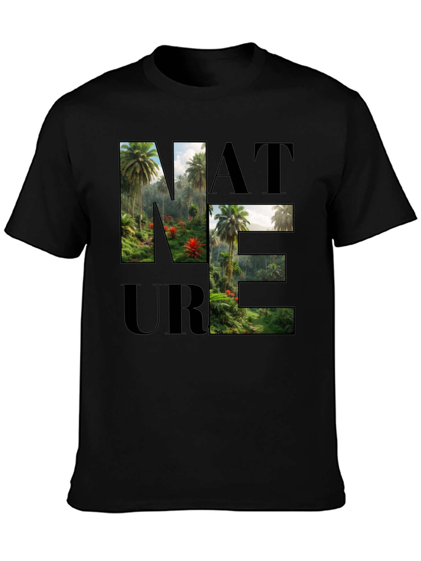Nature Graphic Print Black T-Shirt