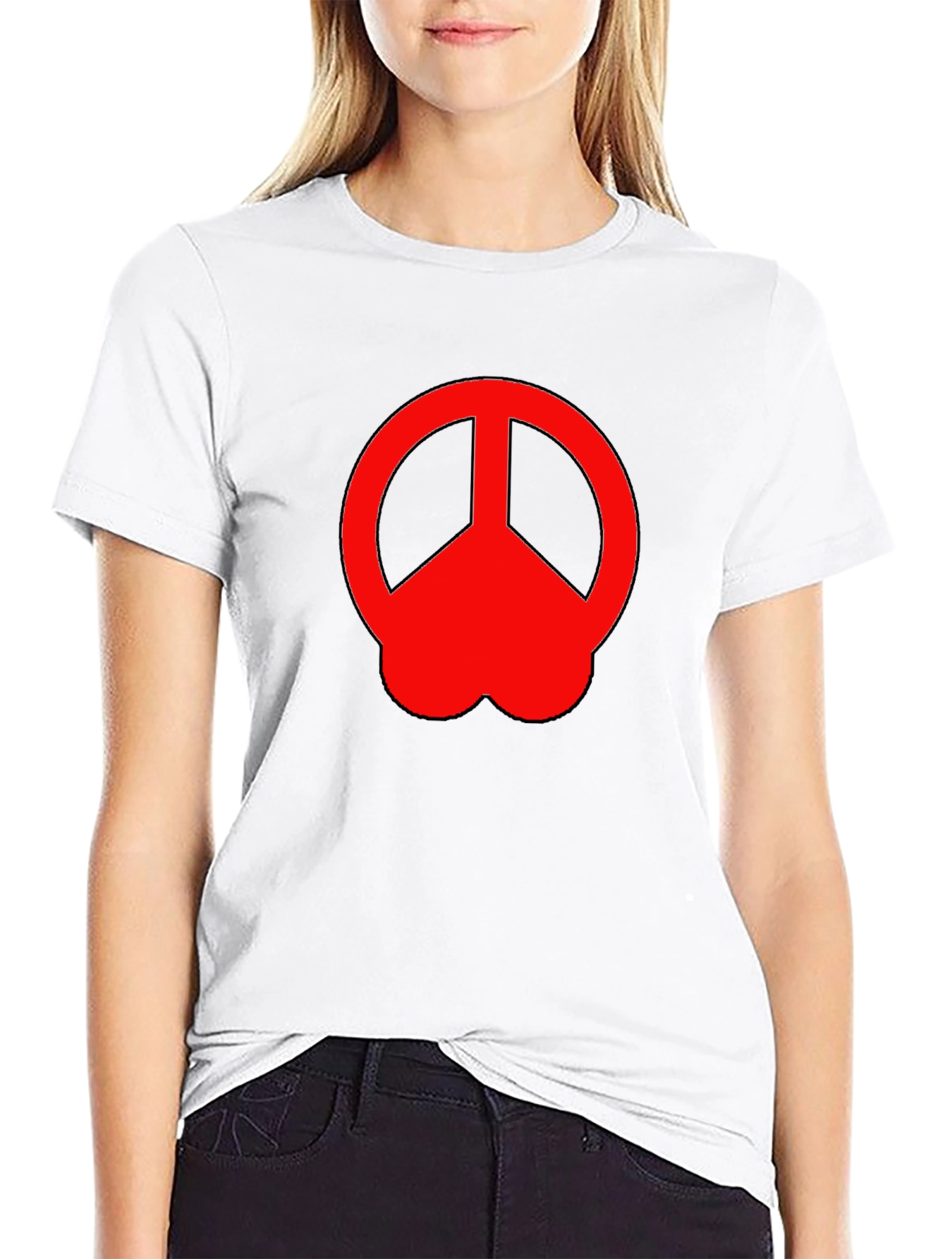 Peace Sign Graphic Tee - Red on Black