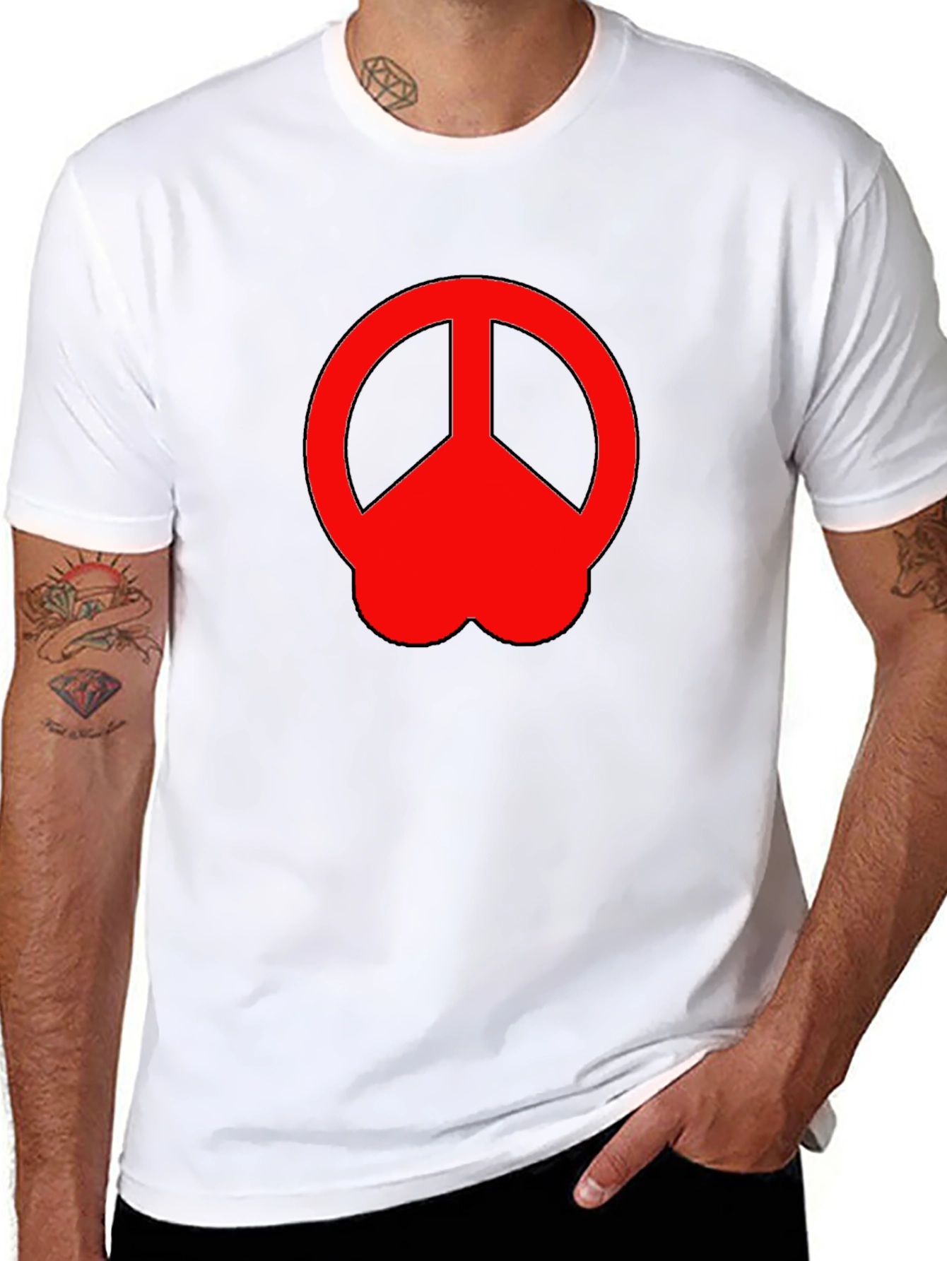 Peace Sign Graphic Tee - Red on Black